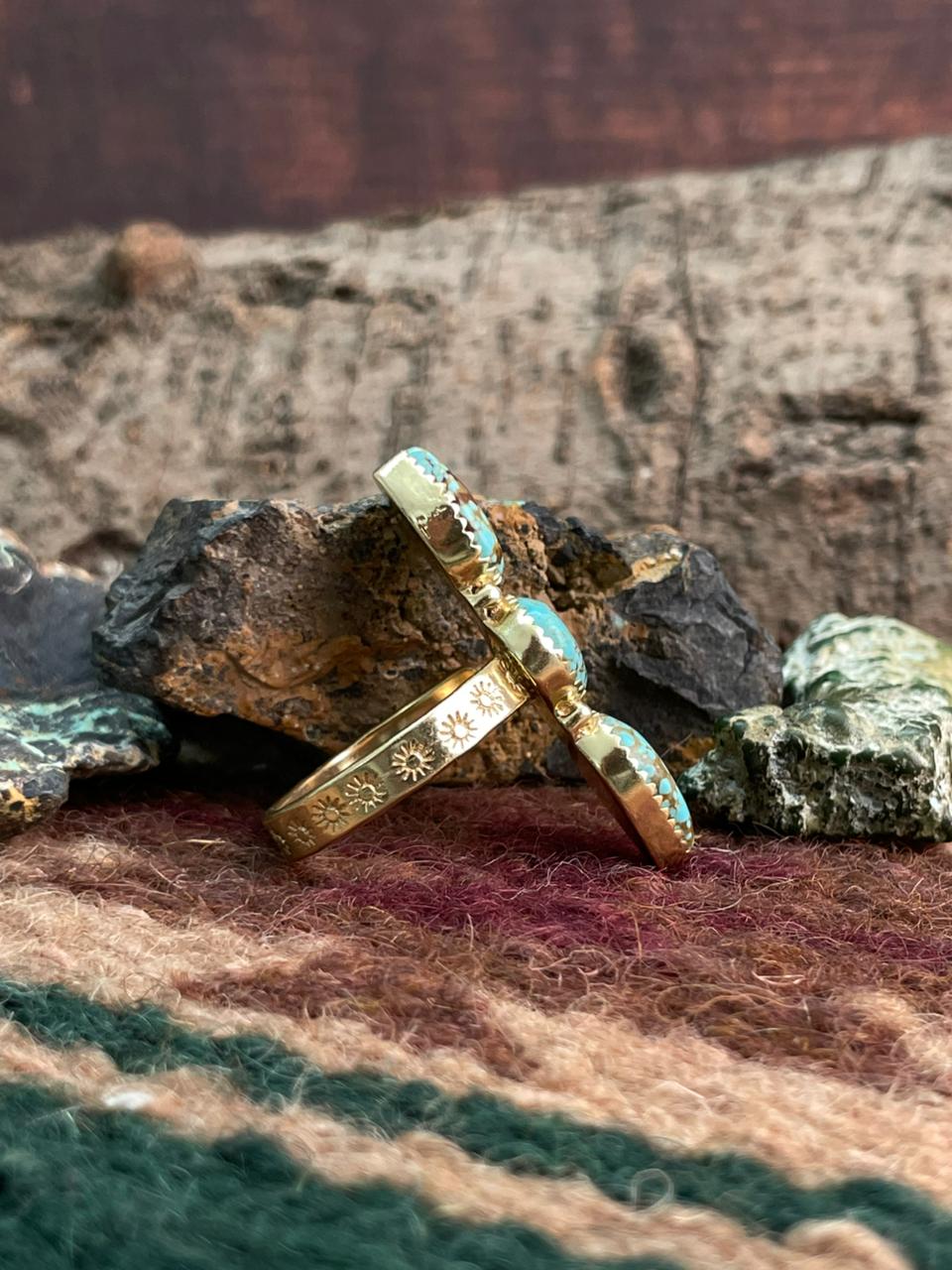 “The Golden Collection” Handmade Number 8 Turquoise with Gold 3 Stone Adjustable Ring