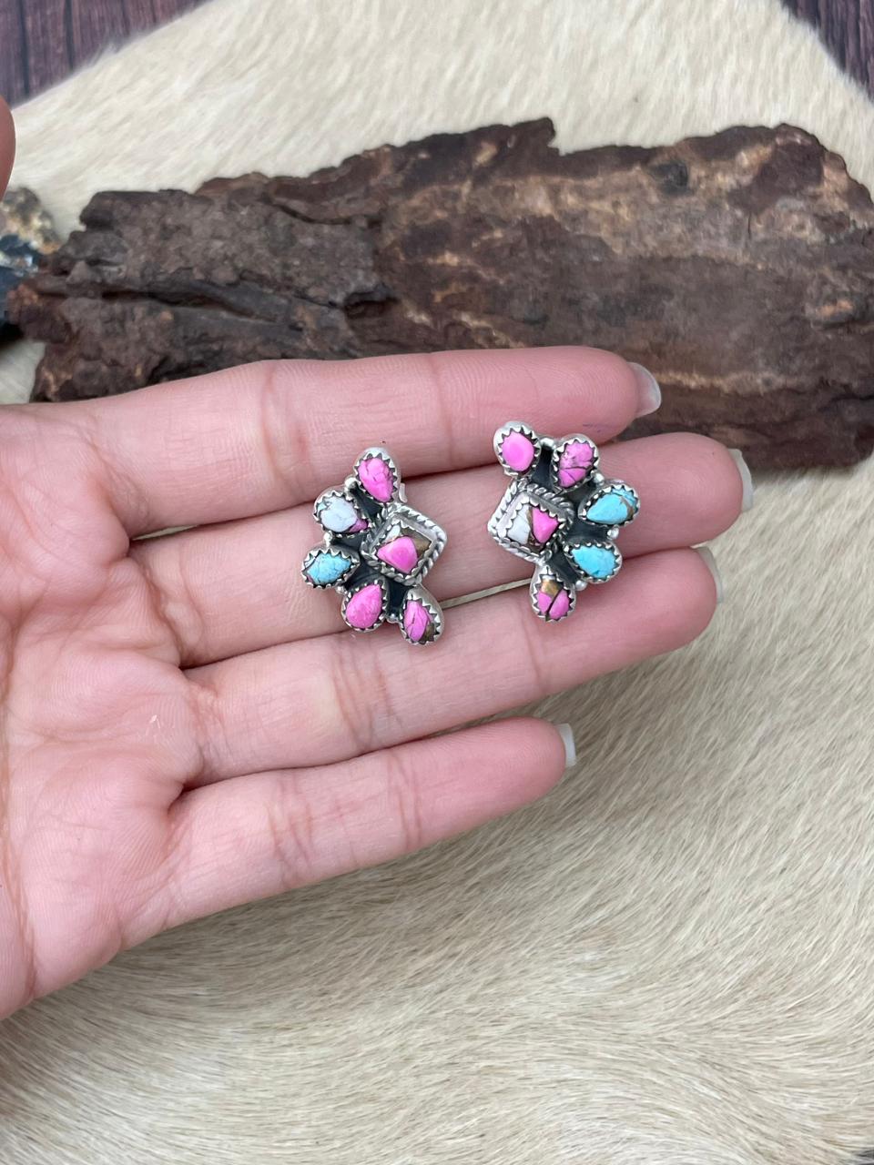 Handmade Sterling Silver Cotton Candy Studs Earrings "Signed Nizhoni"