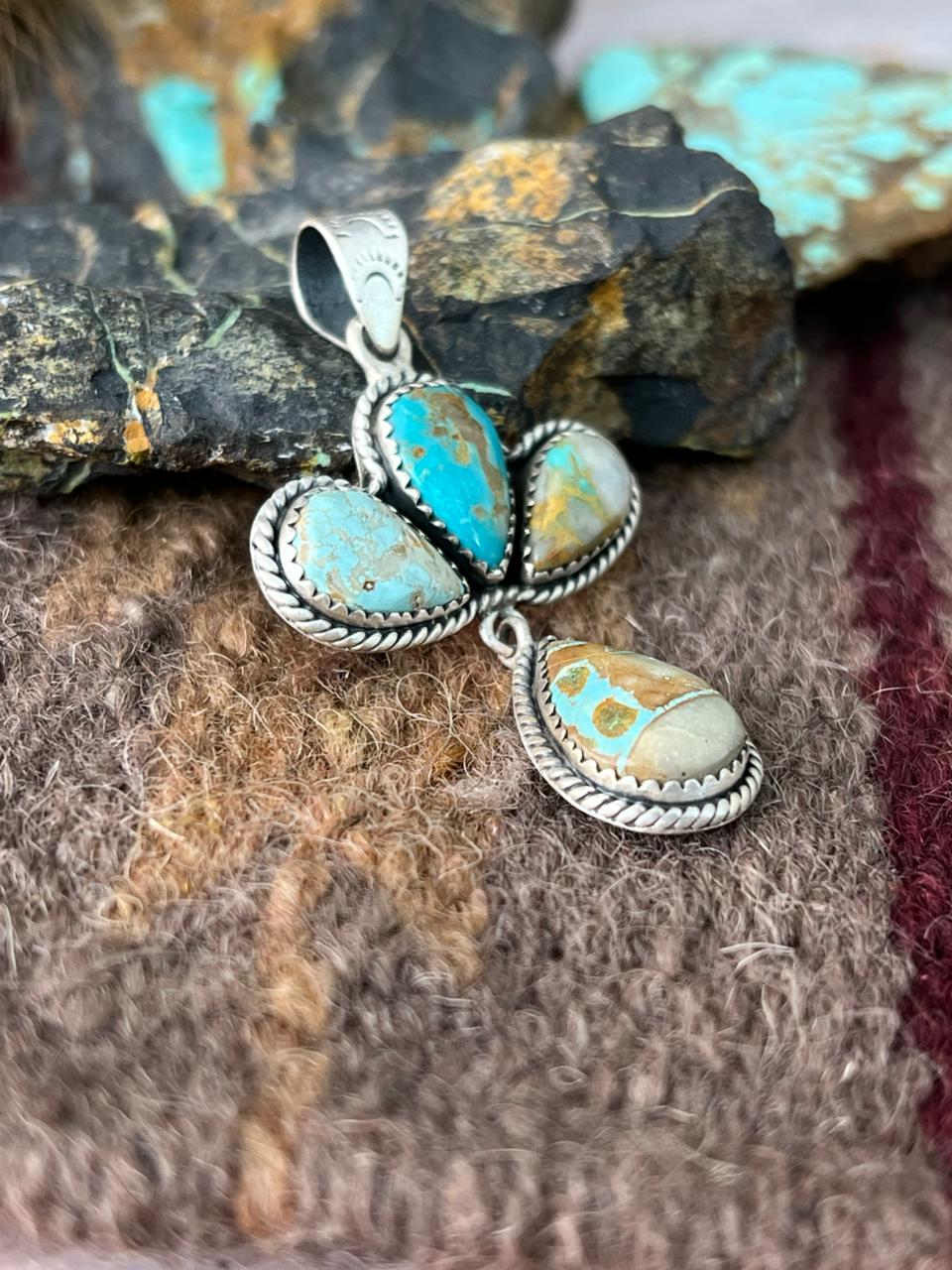 Handmade Sterling Silver Royston Ribbon Turquoise Pendant "Signed Nizhoni"