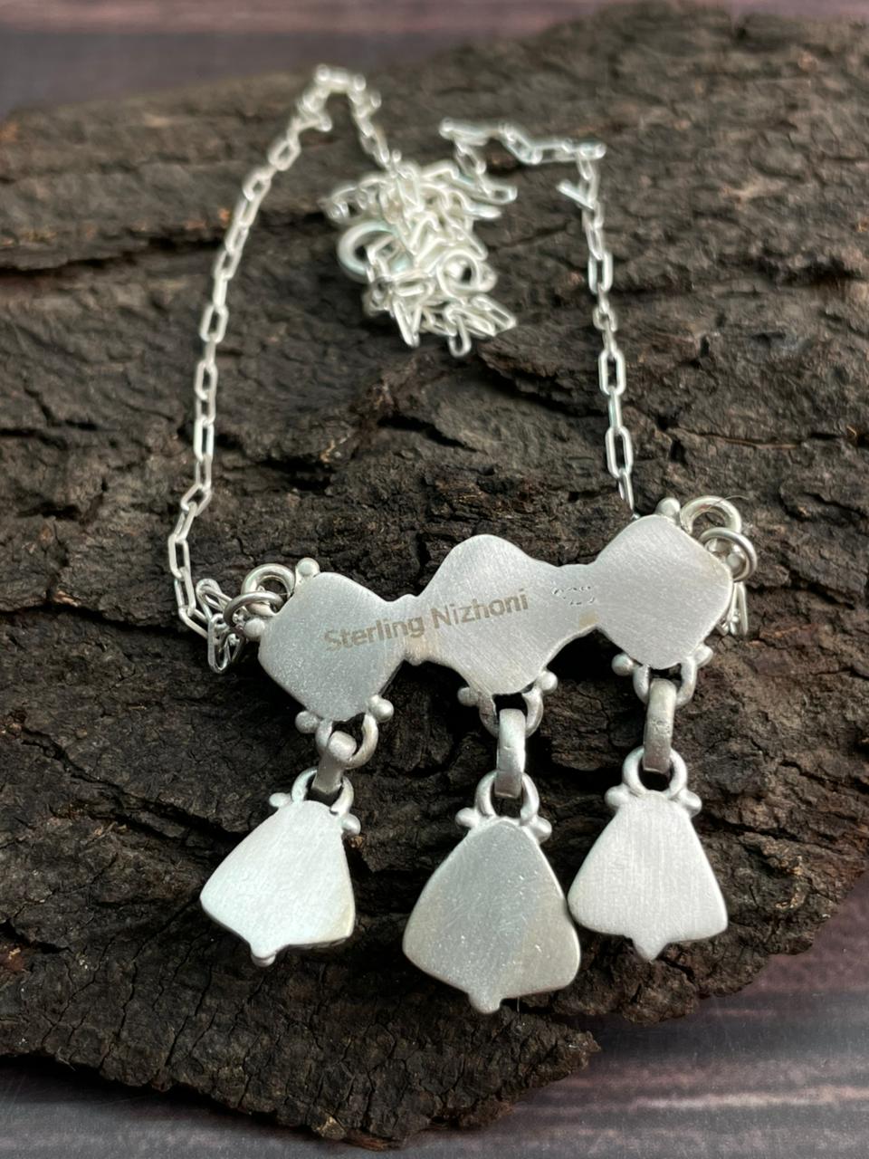 Handmade Sterling Silver Cotton Candy with White Water Turquoise Necklace "Signed Nizhoni"
