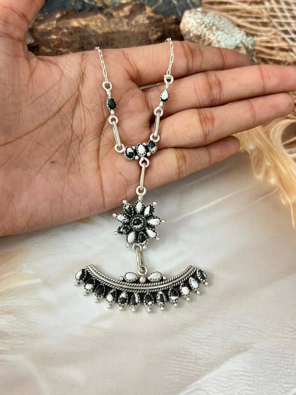 Handmade Sterling Silver White Buffalo Necklace "Signed Nizhoni"