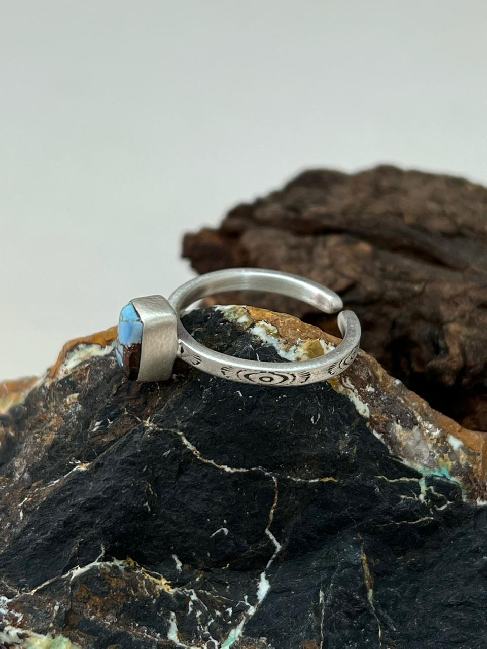 Handmade Sterling Silver Golden Hills Turquoise Adjustable Ring "Signed Nizhoni"