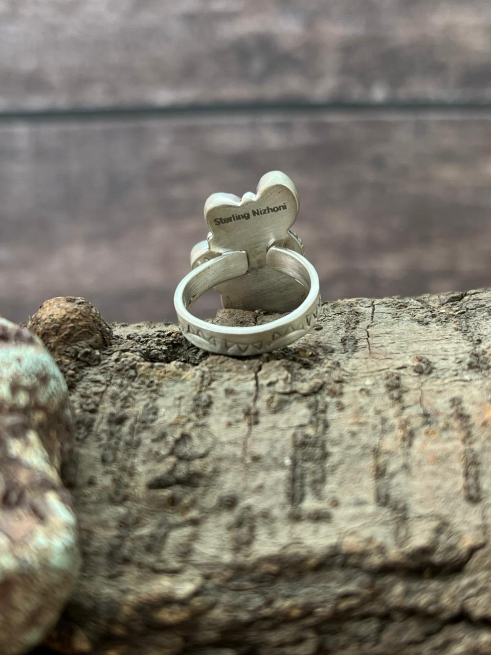 Handmade Sterling Silver Kingman Turquoise Adjustable Ring "Signed Nizhoni"