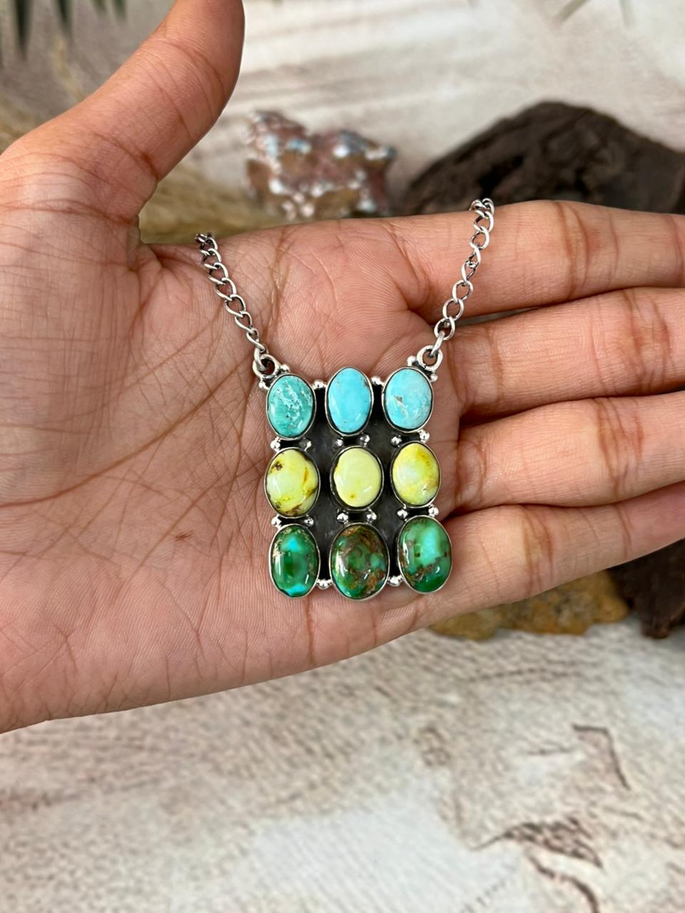 Handmade Sterling Silver Multi Stone Necklace "Signed Nizhoni"