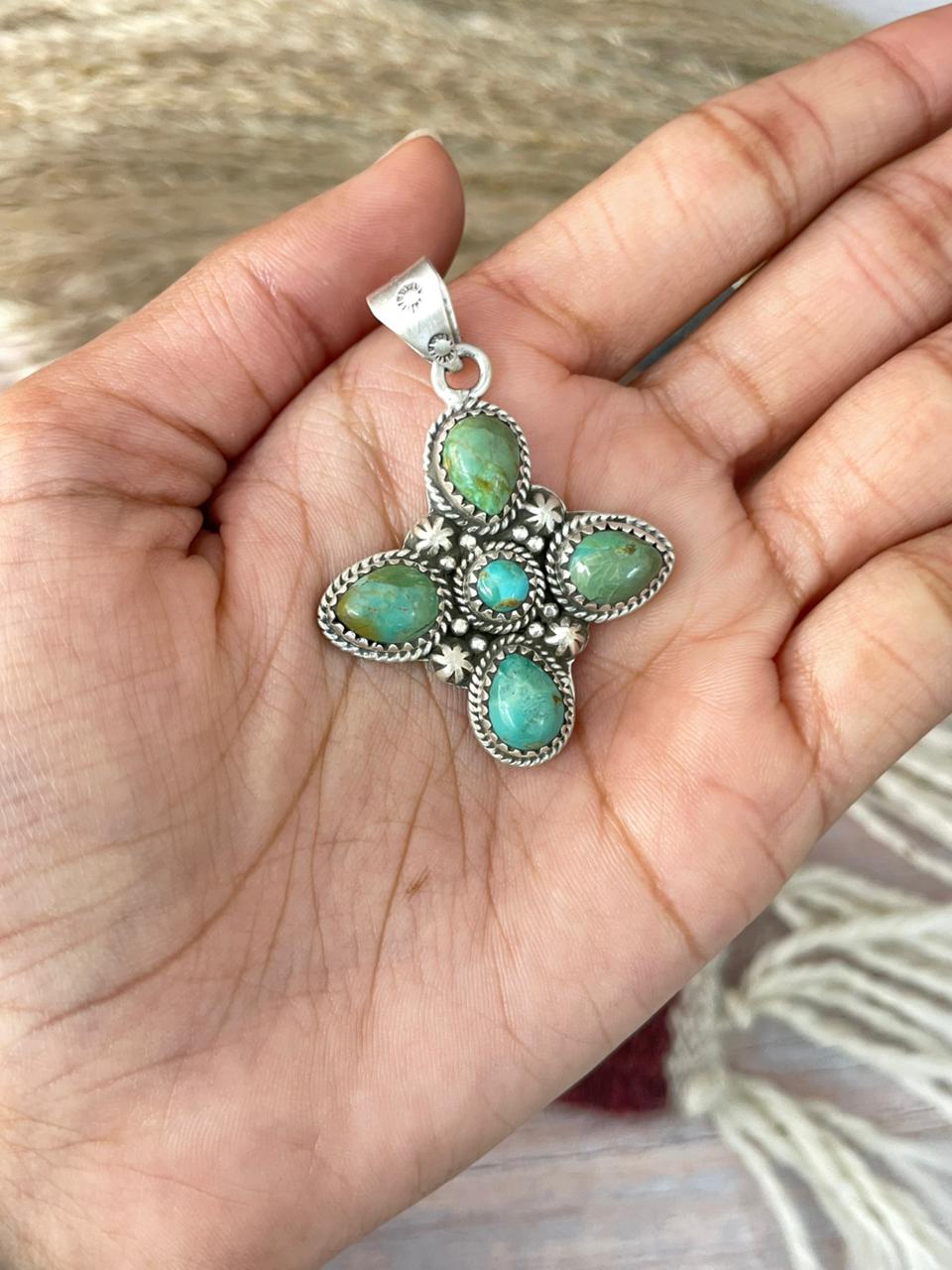 Handmade Sterling Silver Kingman Turquoise Pendant "Signed Nizhoni"