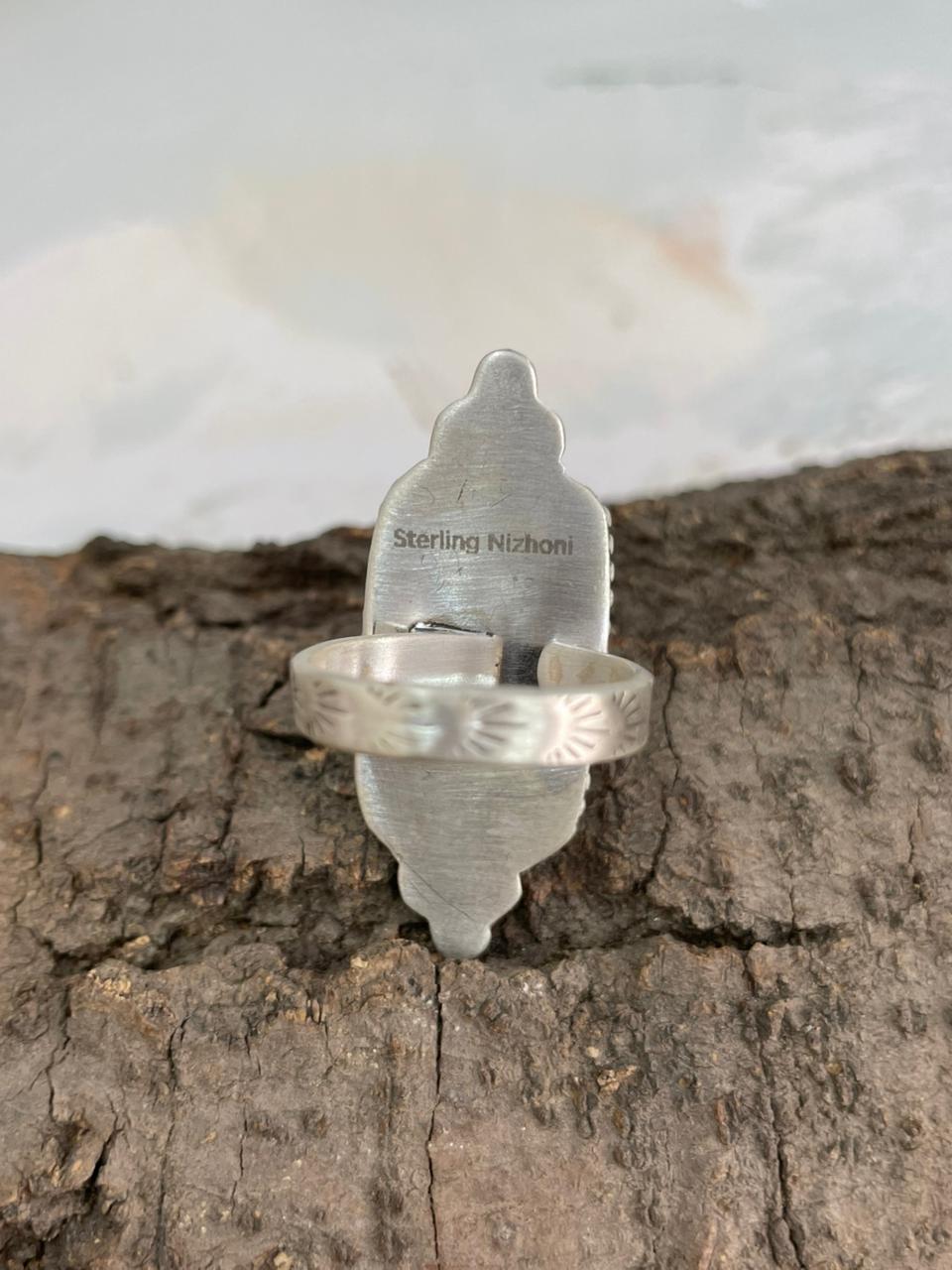 Handmade Sterling Silver Kingman Turquoise Adjustable Ring "Signed Nizhoni"