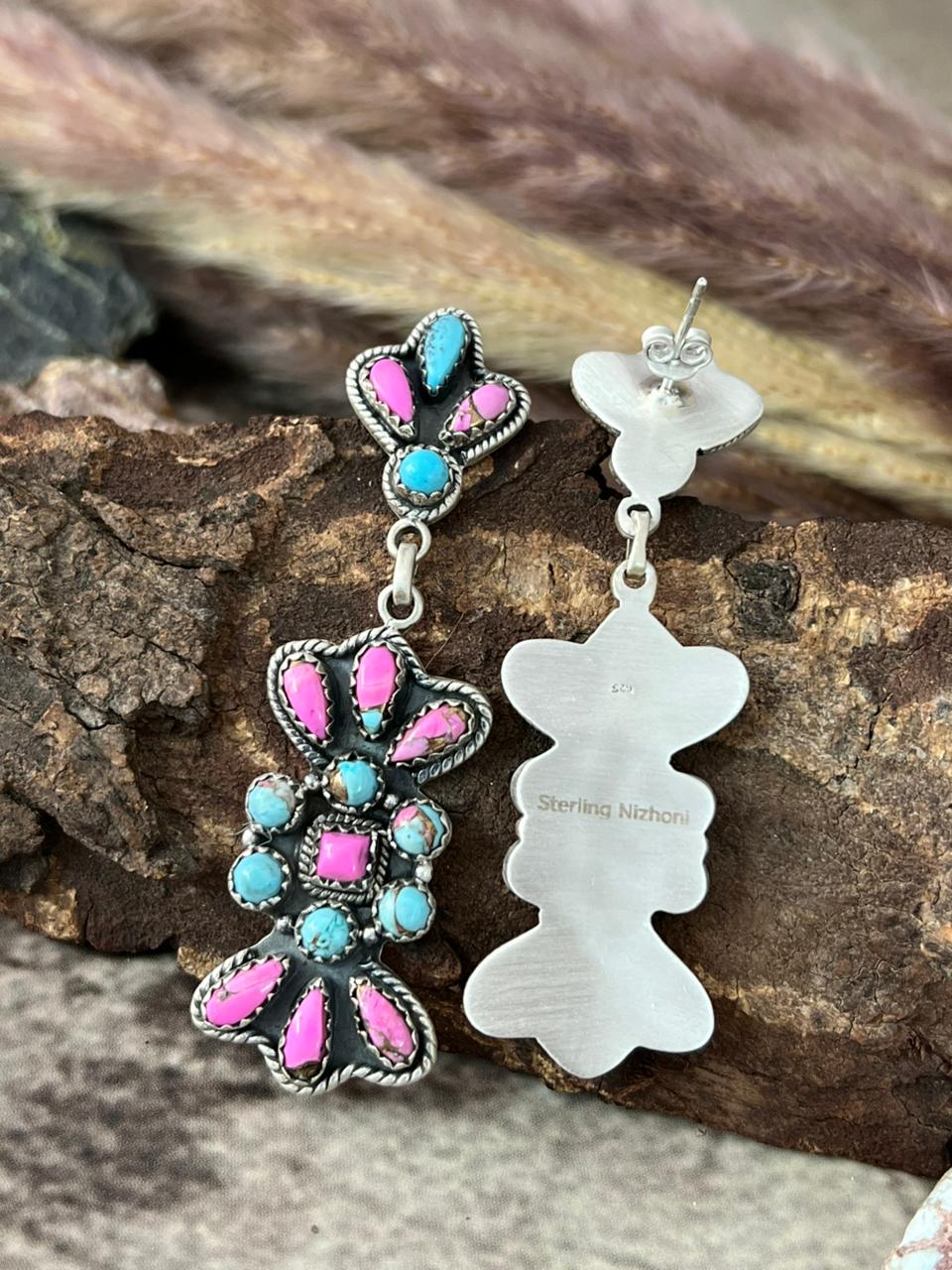 Handmade Sterling Silver Cotton Candy Post Dangle Earrings "Signed Nizhoni"