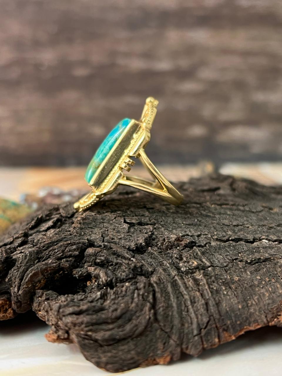 The Golden Collection: Handmade Kingman Turquoise Gold Adjustable Ring