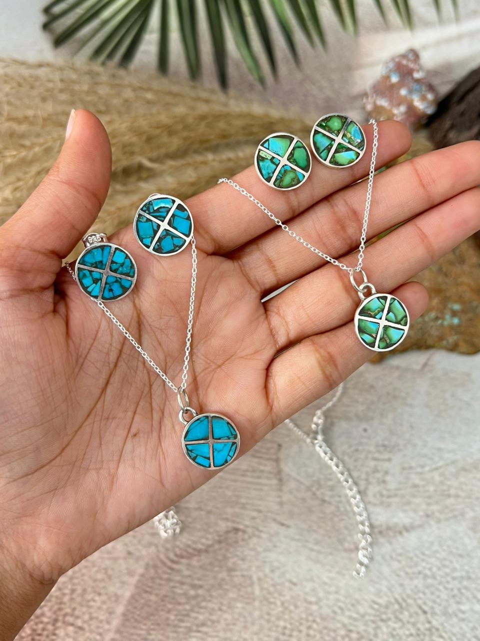 Handmade Sterling Silver Multi Stone Necklace Earrings Set "Signed Nizhoni"