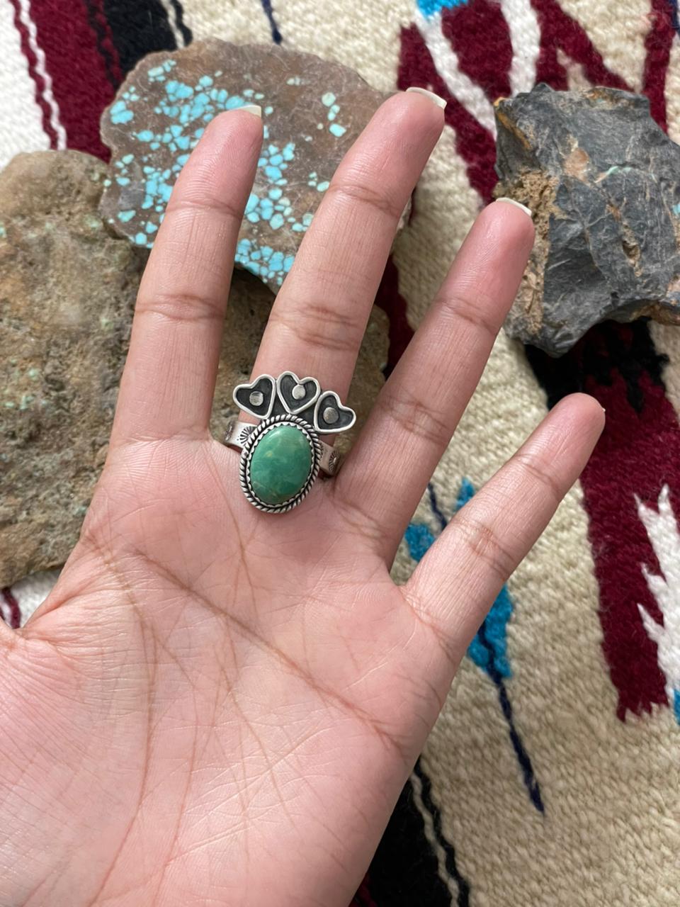 Handmade Sterling Silver Kingman Turquoise Adjustable Ring "Signed Nizhoni"