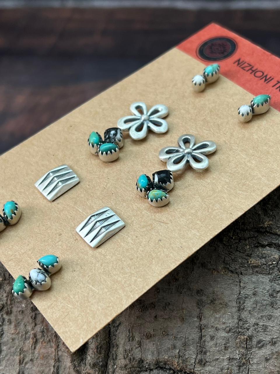 Handmade Sterling Silver Kingman with White Buffalo Post Studs Earrings Set