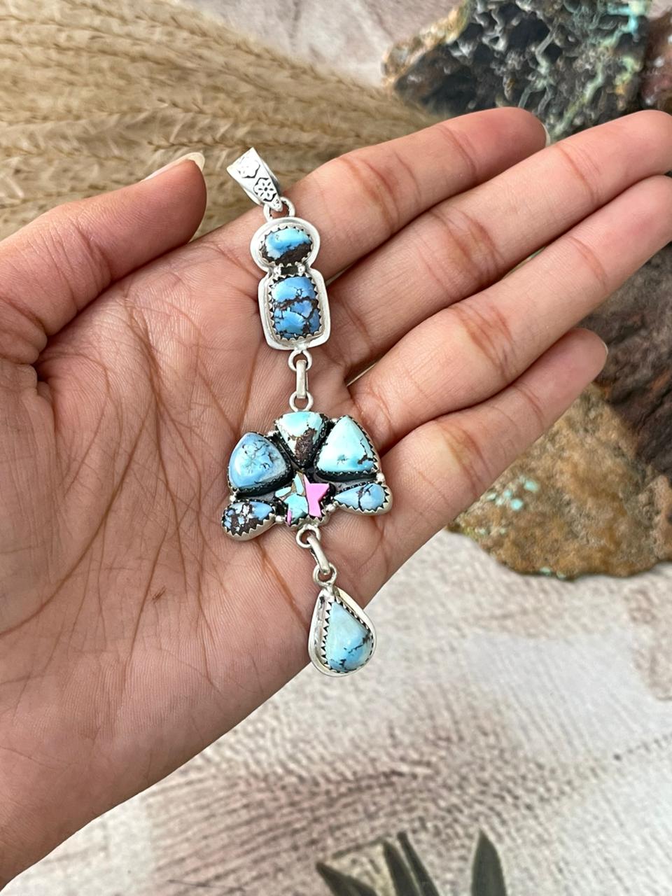 Handmade Sterling Silver Golden Hills with Cotton Candy Pendant "Signed Nizhoni"