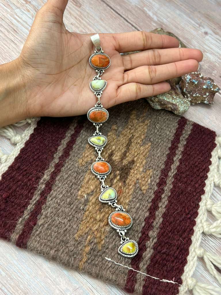 Handmade Sterling Silver Apple Coral and Palomino Pendant "Signed Nizhoni"