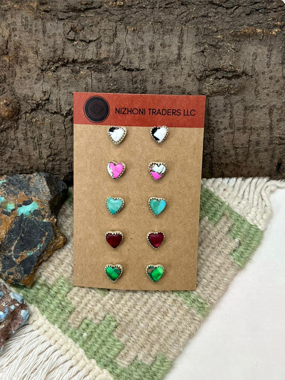 Handmade Sterling Silver Multi Stone Earrings Set "Signed Nizhoni" (2)