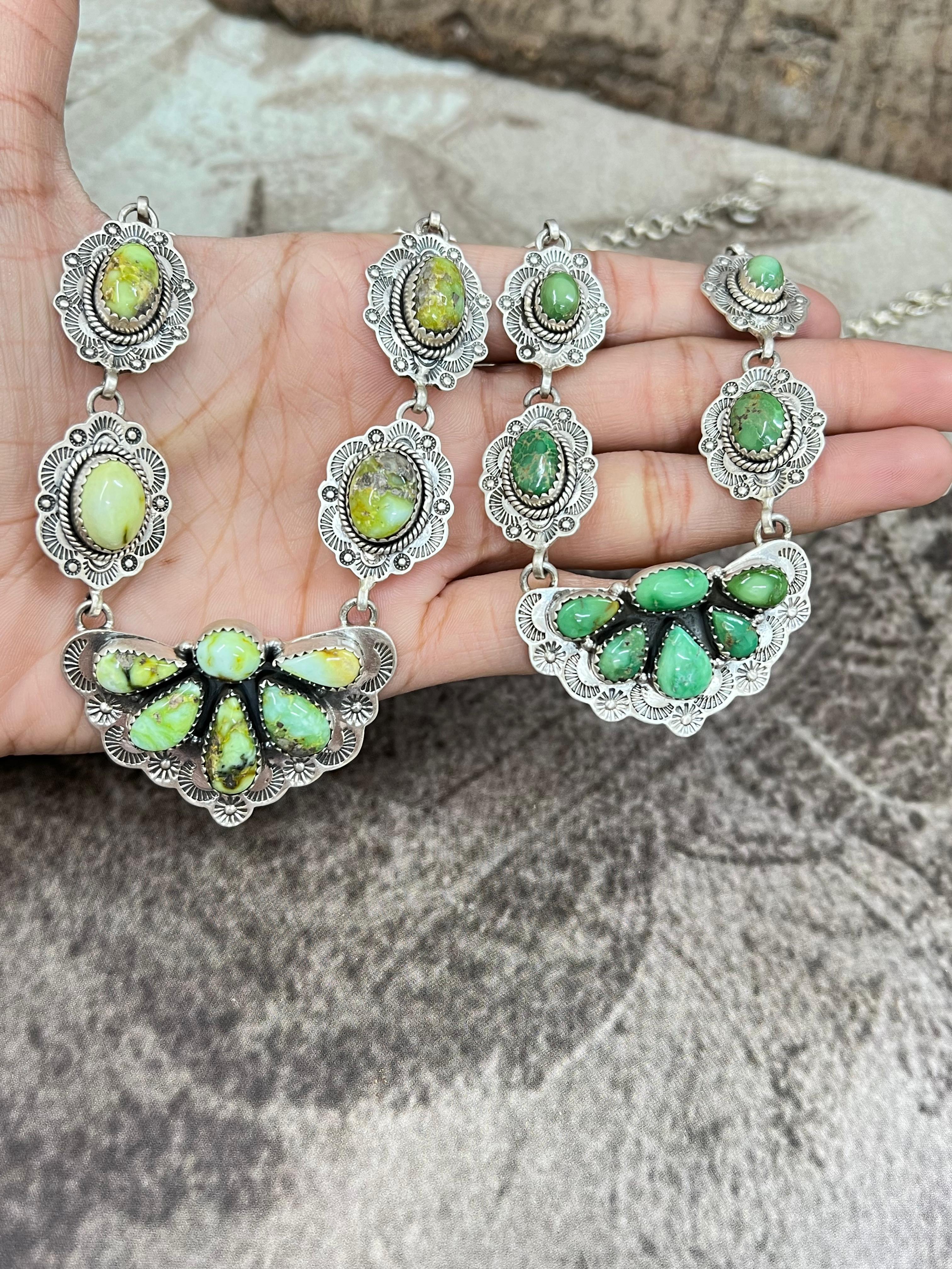 Handmade Sterling Silver Palomino, Sonoran Mountain Turquoise Necklace with Signed Nizhoni