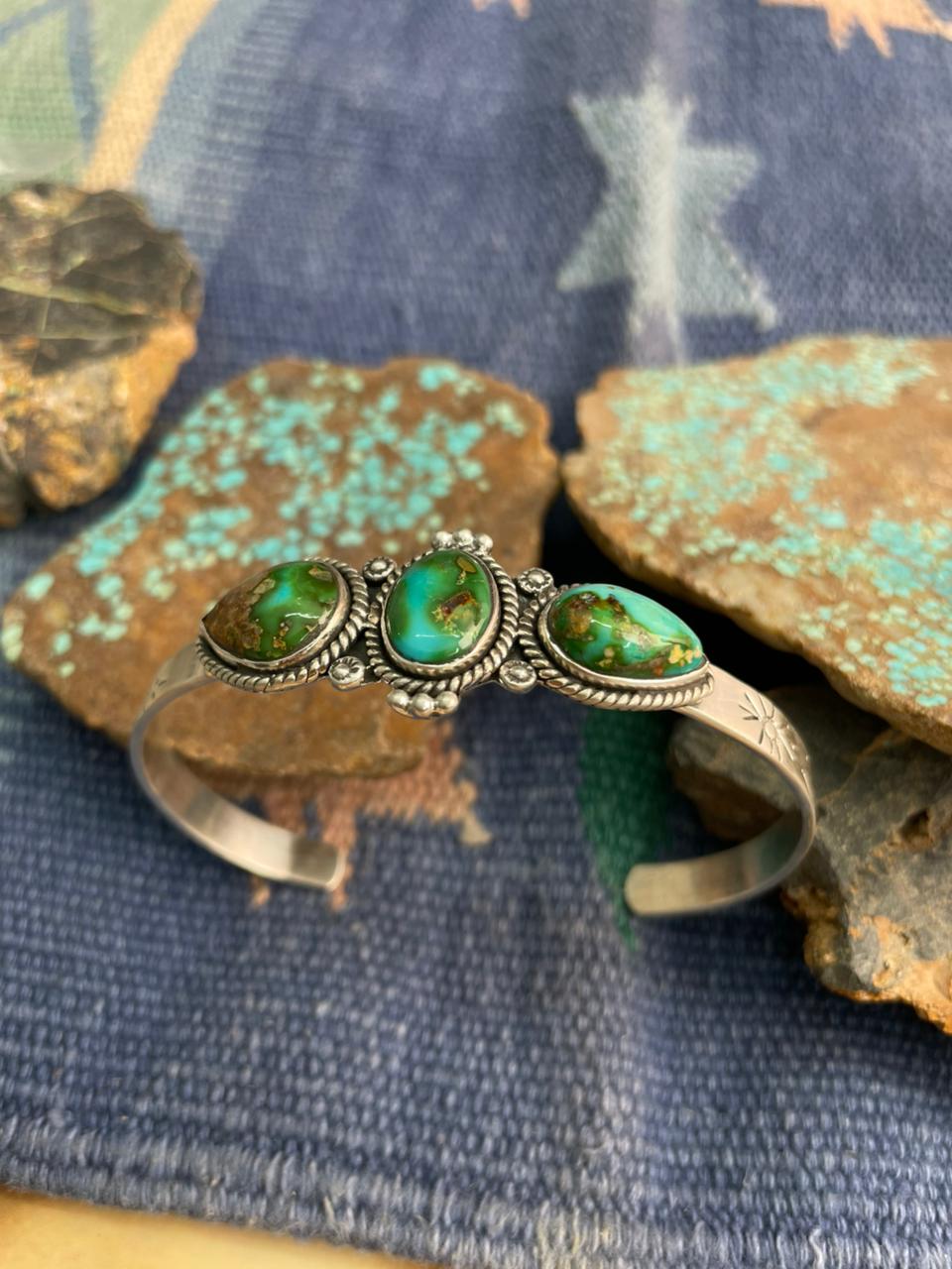 Handmade Sterling Silver Sonoran Mountain Turquoise Cuff Bracelet "Signed Nizhoni"