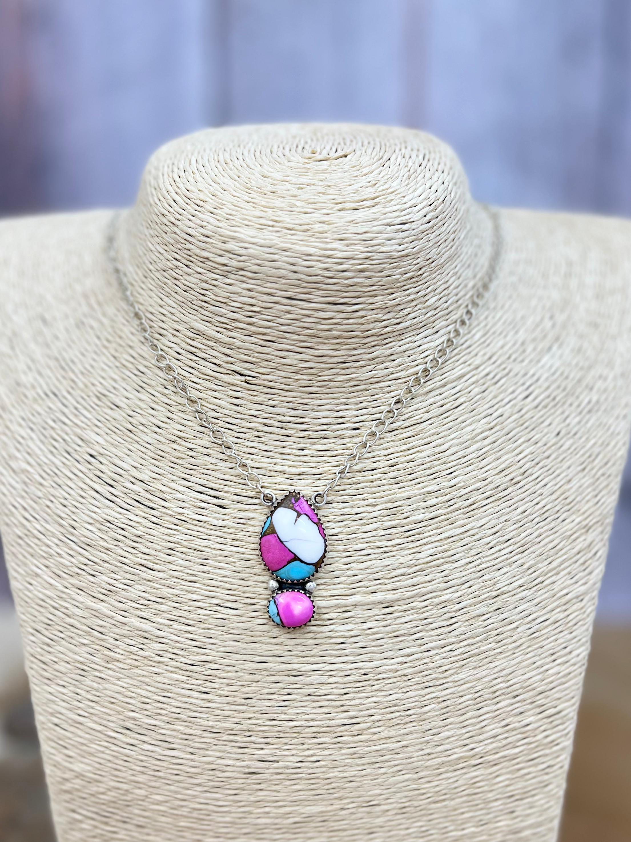 Handmade Sterling Silver Cotton Candy Turquoise Necklace with Signed Nizhoni (2)