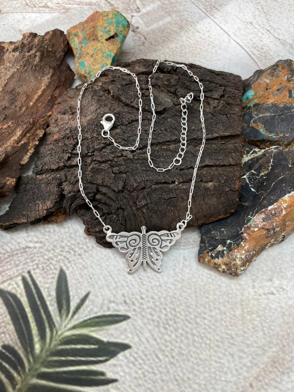 Handmade Sterling Silver Butterfly Necklace "Signed Nizhoni"