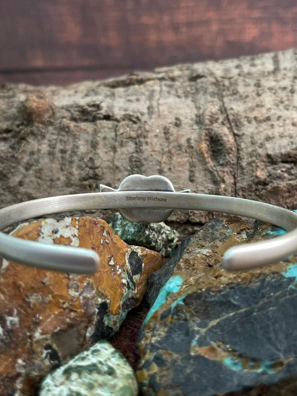 Handmade Sterling Silver Kingman Turquoise Cuff Bracelet "Signed Nizhoni"