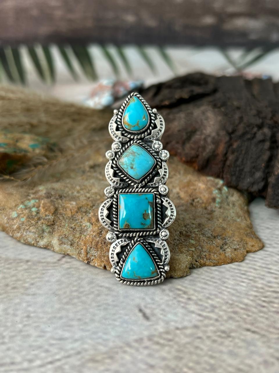 Handmade Sterling Silver Santa Maria Turquoise Adjustable Ring "Signed Nizhoni"