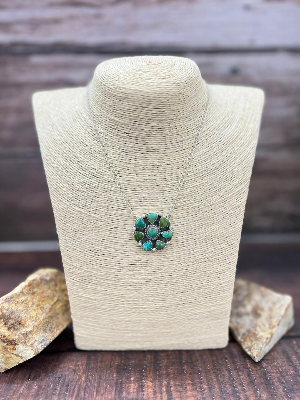 Handmade Sterling Silver Emerald Valley Turquoise Necklace "Signed Nizhoni"