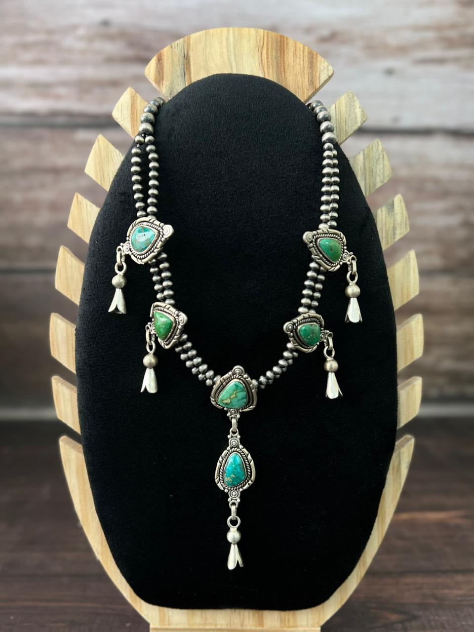 Handmade Sterling Silver Beaded Multi Stone Necklace "Signed Nizhoni"