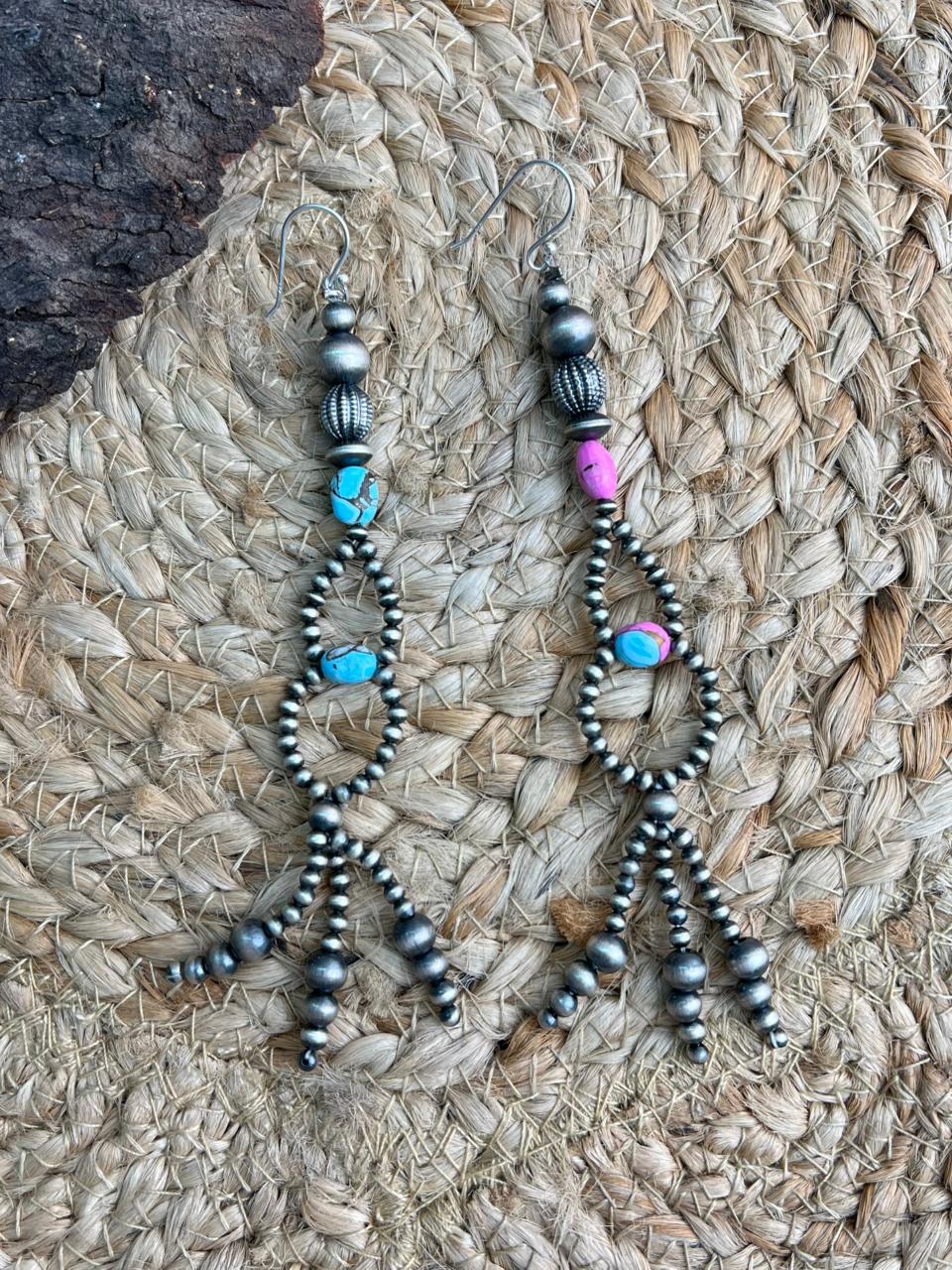 Handmade Sterling Silver Beaded Cotton Candy Hook Dangle Earrings