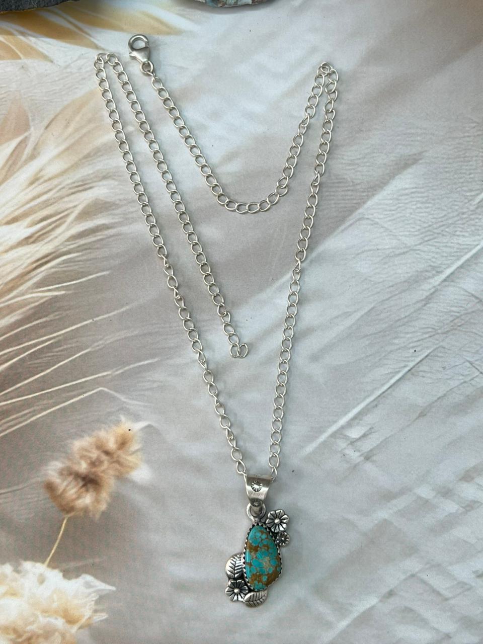 Handmade Sterling Silver Number 8 Turquoise Necklace "Signed Nizhoni"