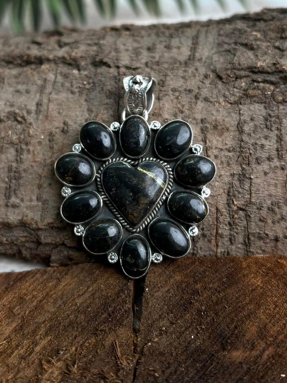 Handmade Sterling Silver Blackjack Turquoise Pendant "Signed Nizhoni"