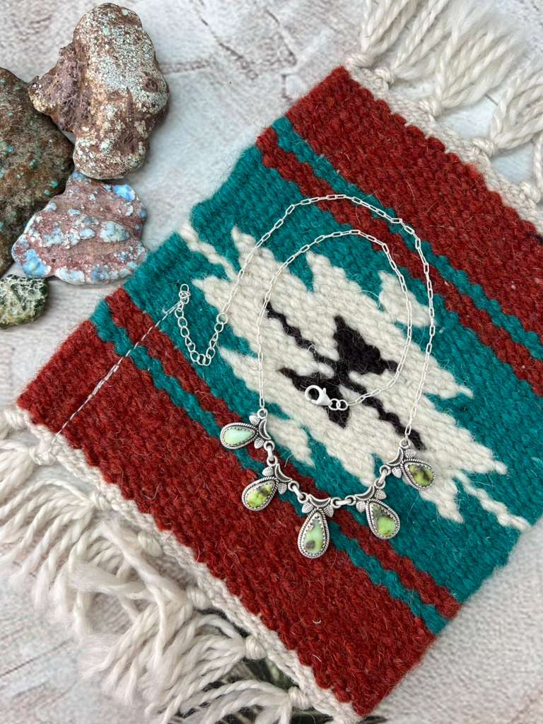 Handmade Sterling Silver Palomino Turquoise Necklace with Signed Nizhoni