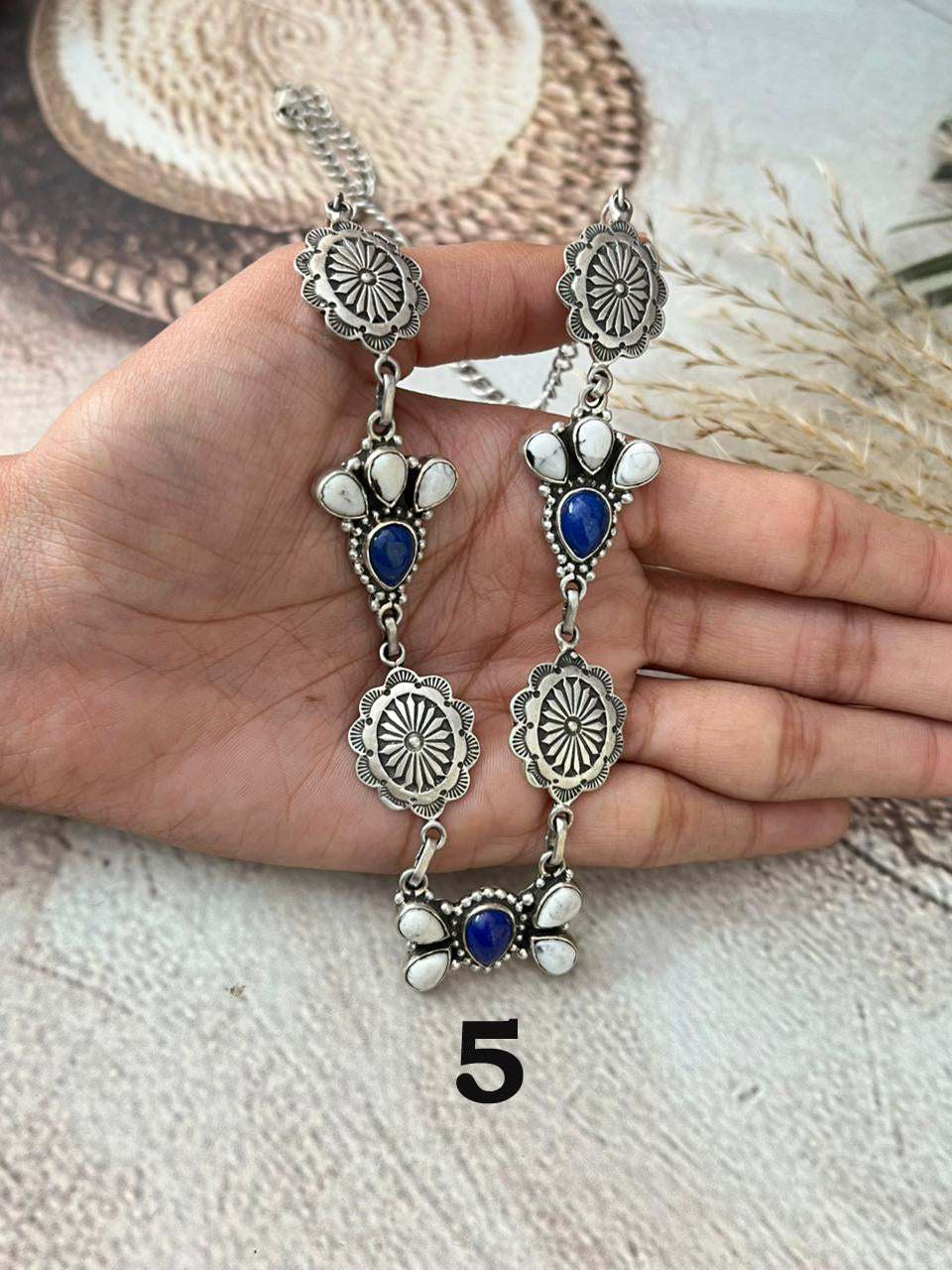 Handmade Sterling Silver Lapis with White Buffalo Necklace "Signed Nizhoni"