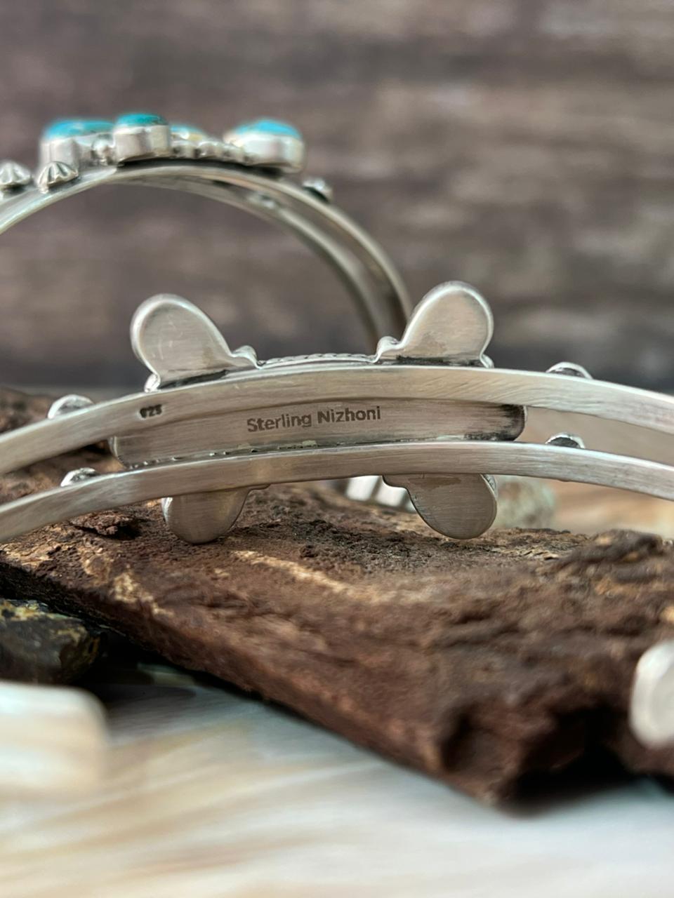 Handmade Sterling Silver White Water and Palomino Turquoise Bracelet "Signed Nizhoni"