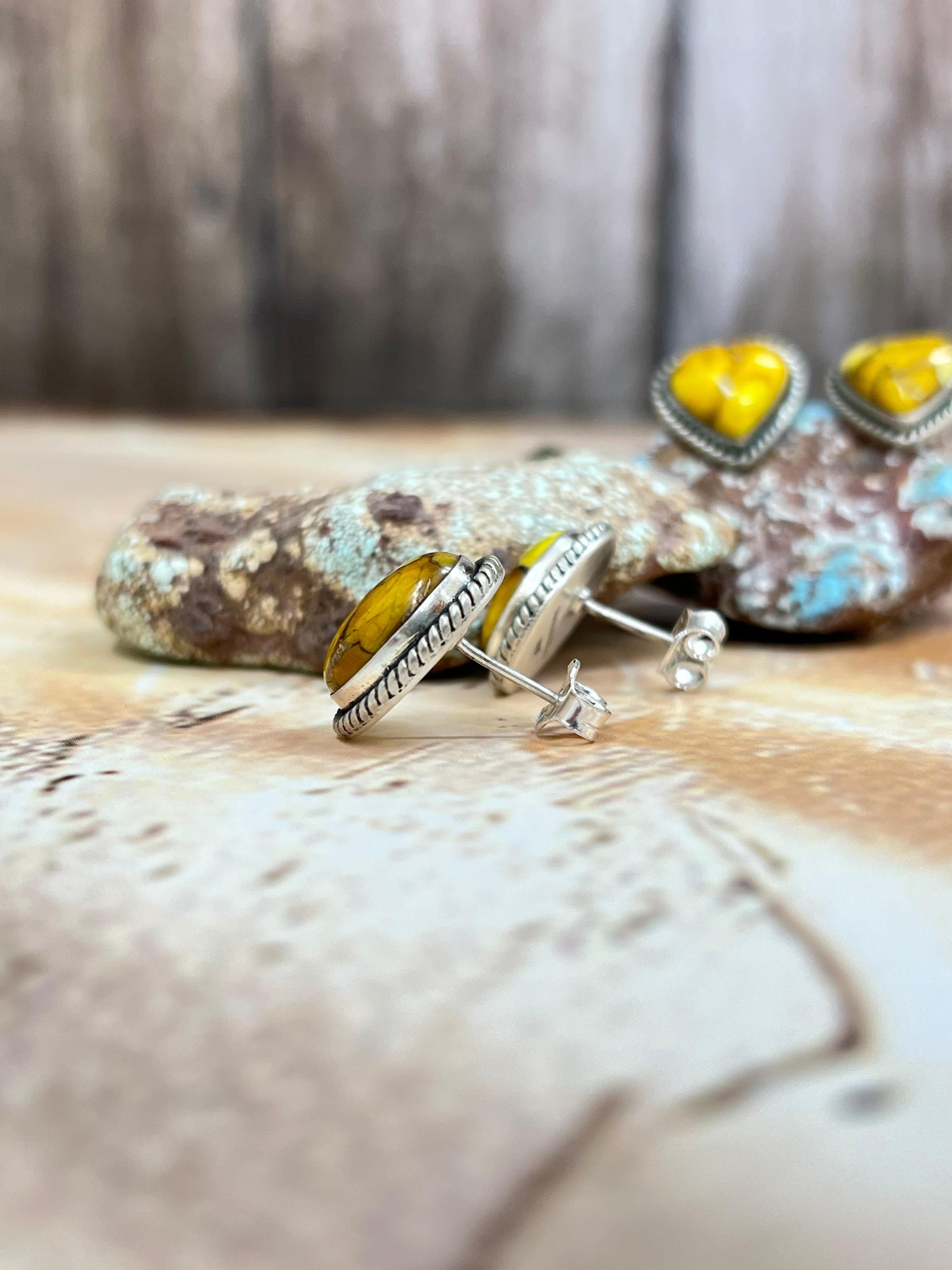 Handmade Sterling Silver Honey Dahlia Post Earrings with Signed Nizhoni