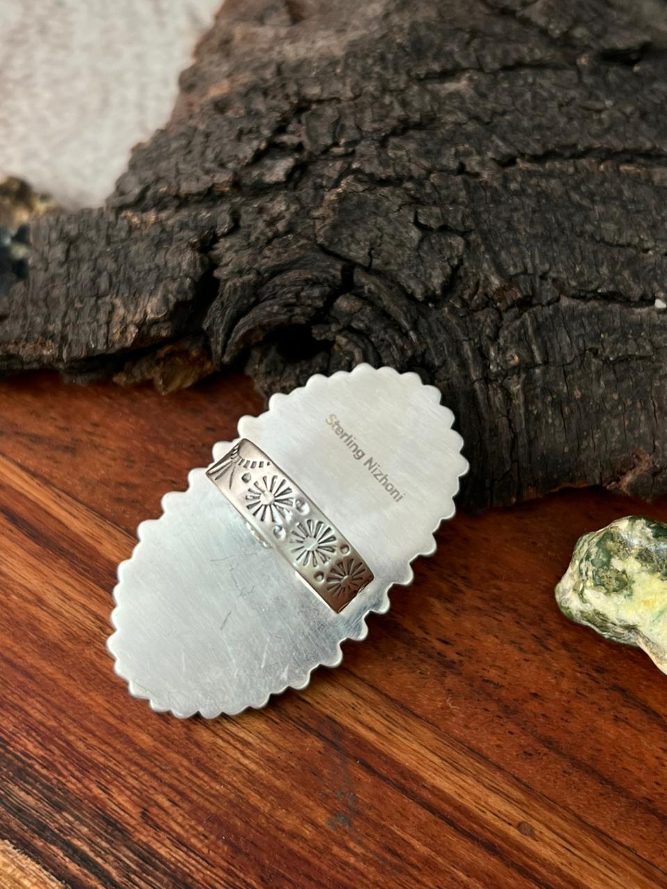 Handmade Sterling Silver White Buffalo Adjustable Ring "Signed Nizhoni"