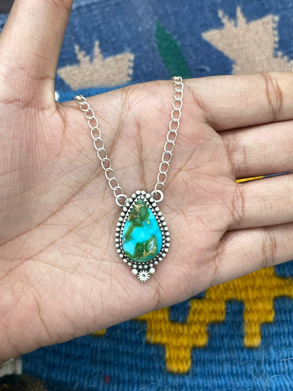 Handmade Sterling Silver Sonoran Mountain Turquoise Necklace "Signed Nizhoni"