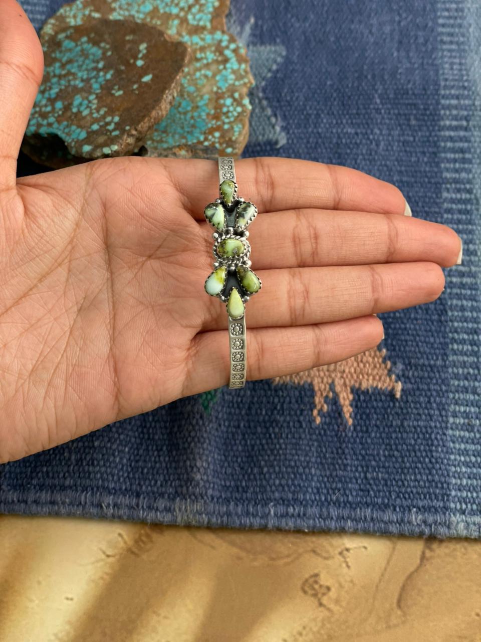 Handmade Sterling Silver Palomino Turquoise Cuff Bracelet "Signed Nizhoni"