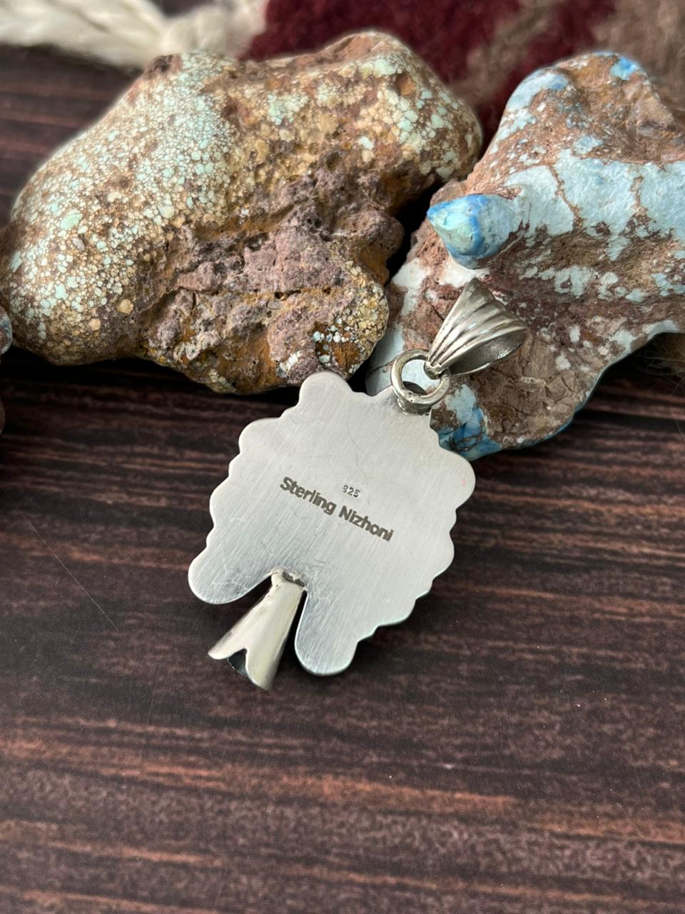 Handmade Sterling Silver Golden Hills and White Collection Blossom Pendant "Signed Nizhoni"