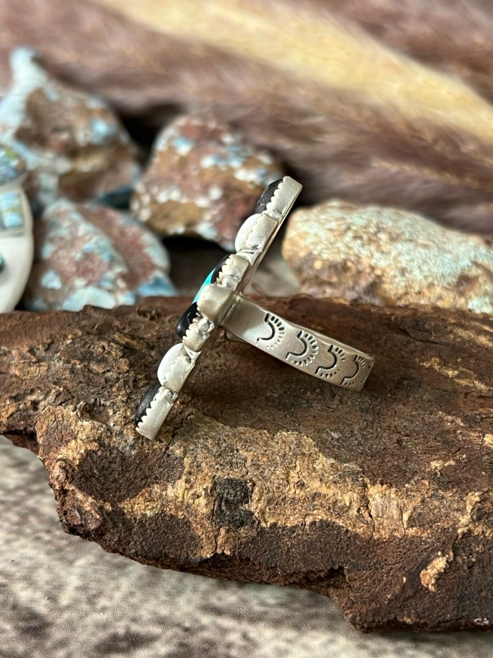 Handmade Sterling Silver White Buffalo with Santa Maria Adjustable Ring "Signed Nizhoni"