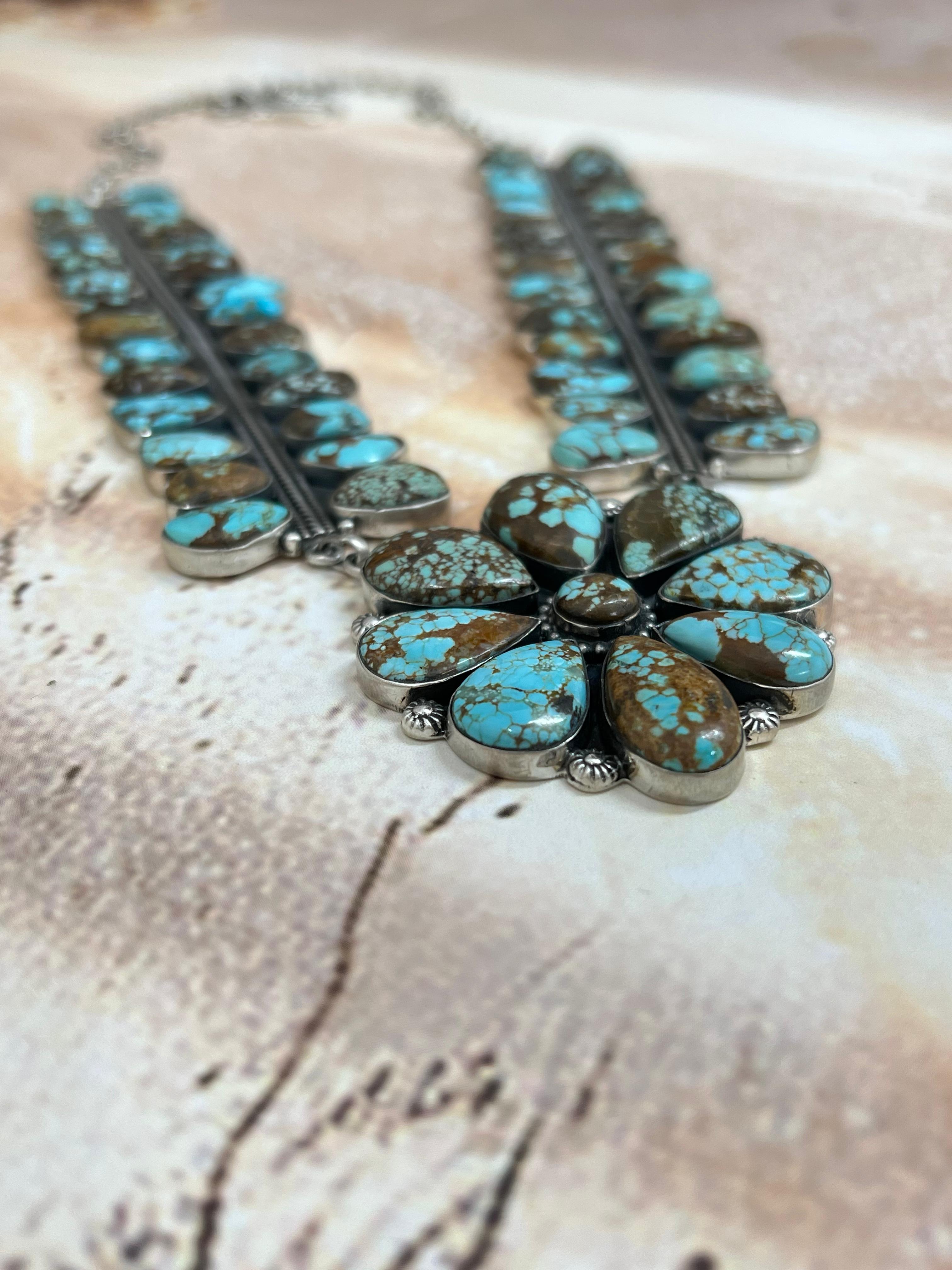 Handmade Sterling Silver Number 8 Turquoise Necklace with Signed Nizhoni