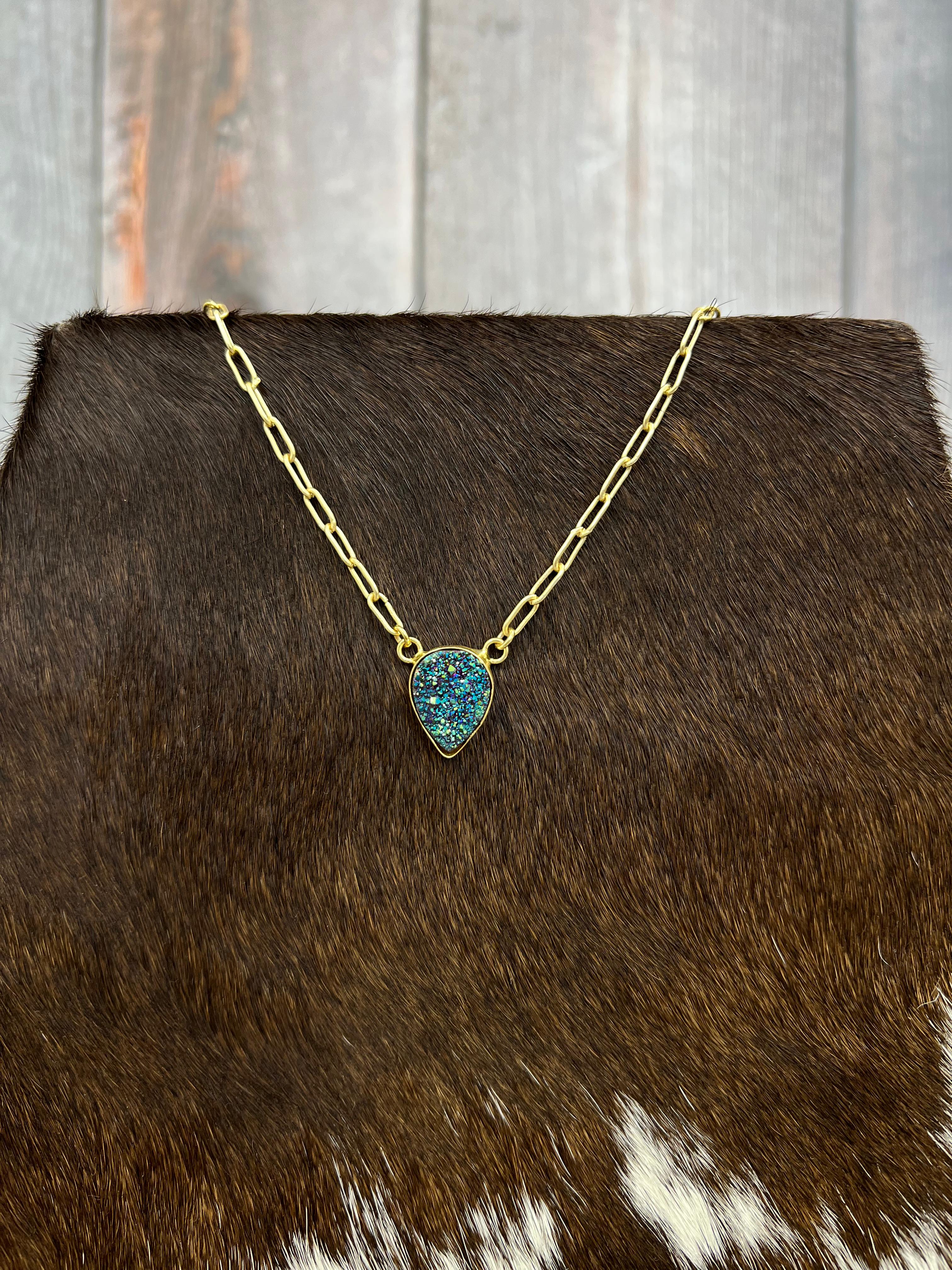 “The Boho Collection” Handmade Natural Blue Druzy Necklace