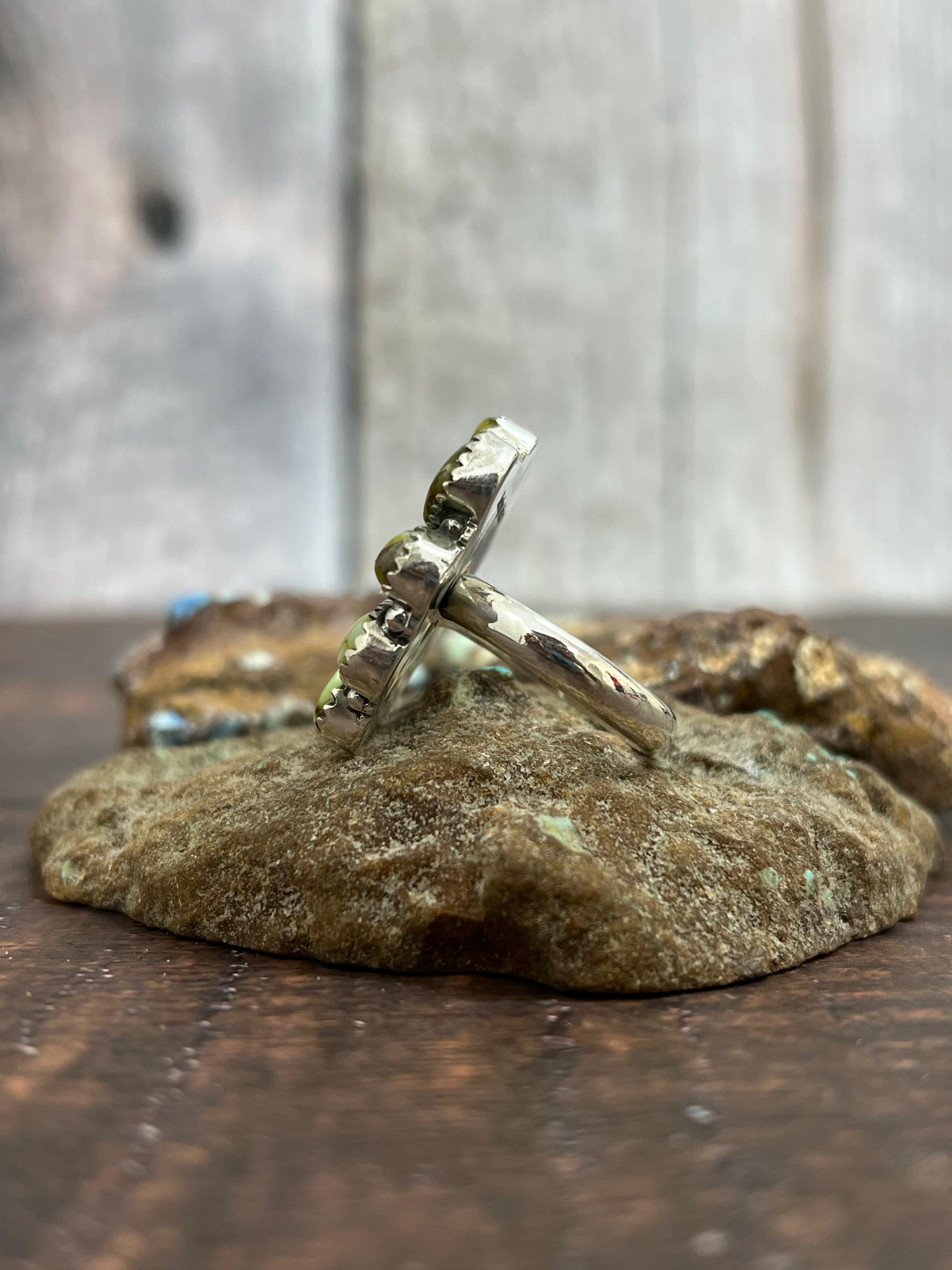 Handmade Sterling Silver Palomino Turquoise Adjustable Ring with Signed Nizhoni