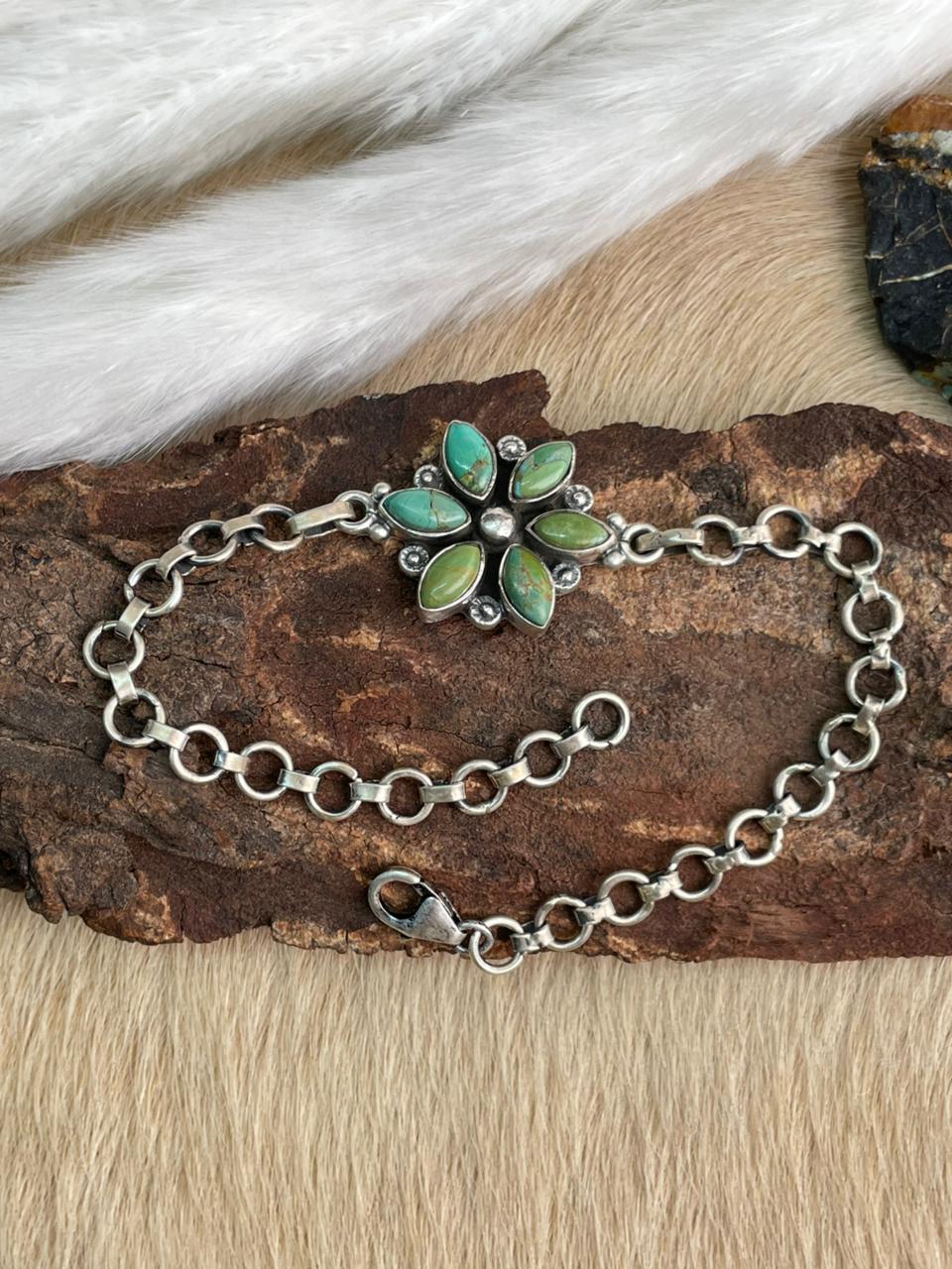 Handmade Sterling Silver Kingman Turquoise Bracelet "Signed Nizhoni"