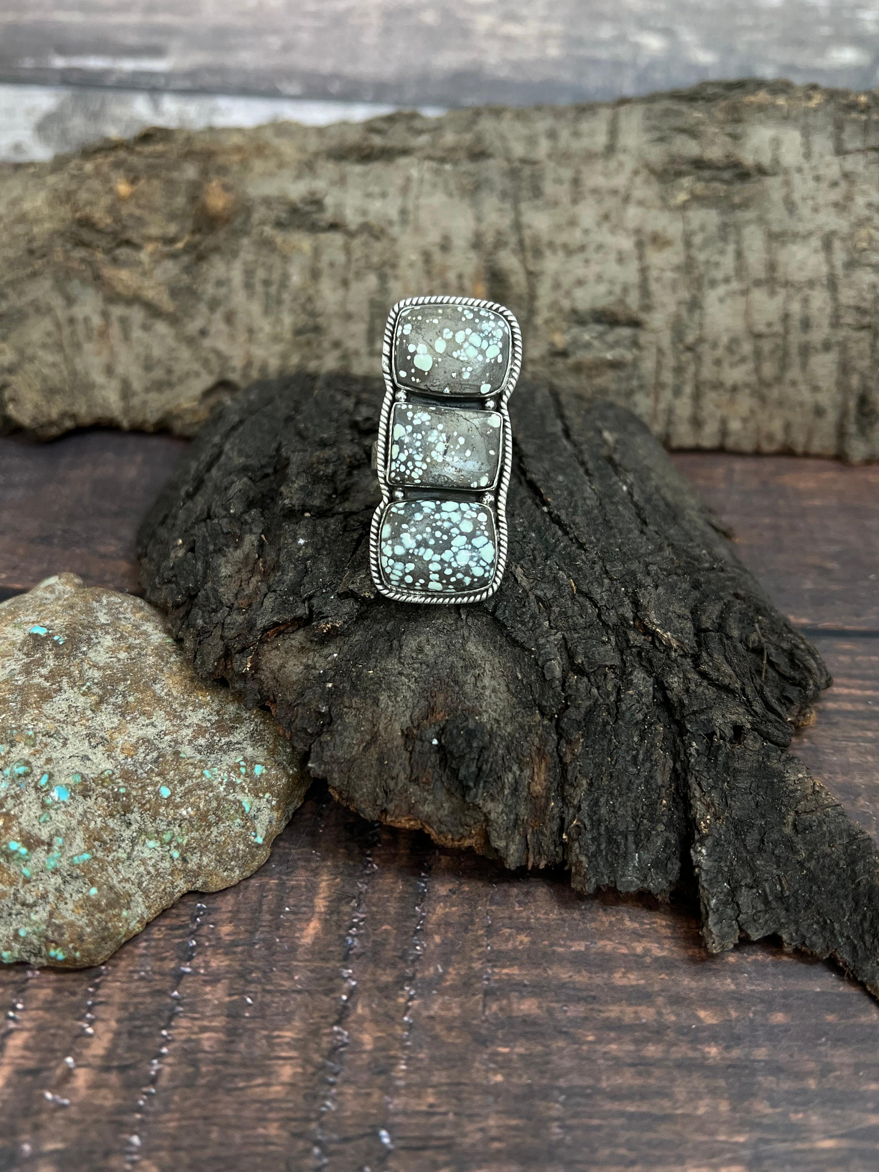 Handmade Sterling Silver Starfox Variscite Adjustable Ring Signed Nizhoni