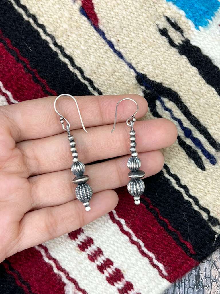 Handmade Sterling Silver Beaded Hook Dangle Earrings
