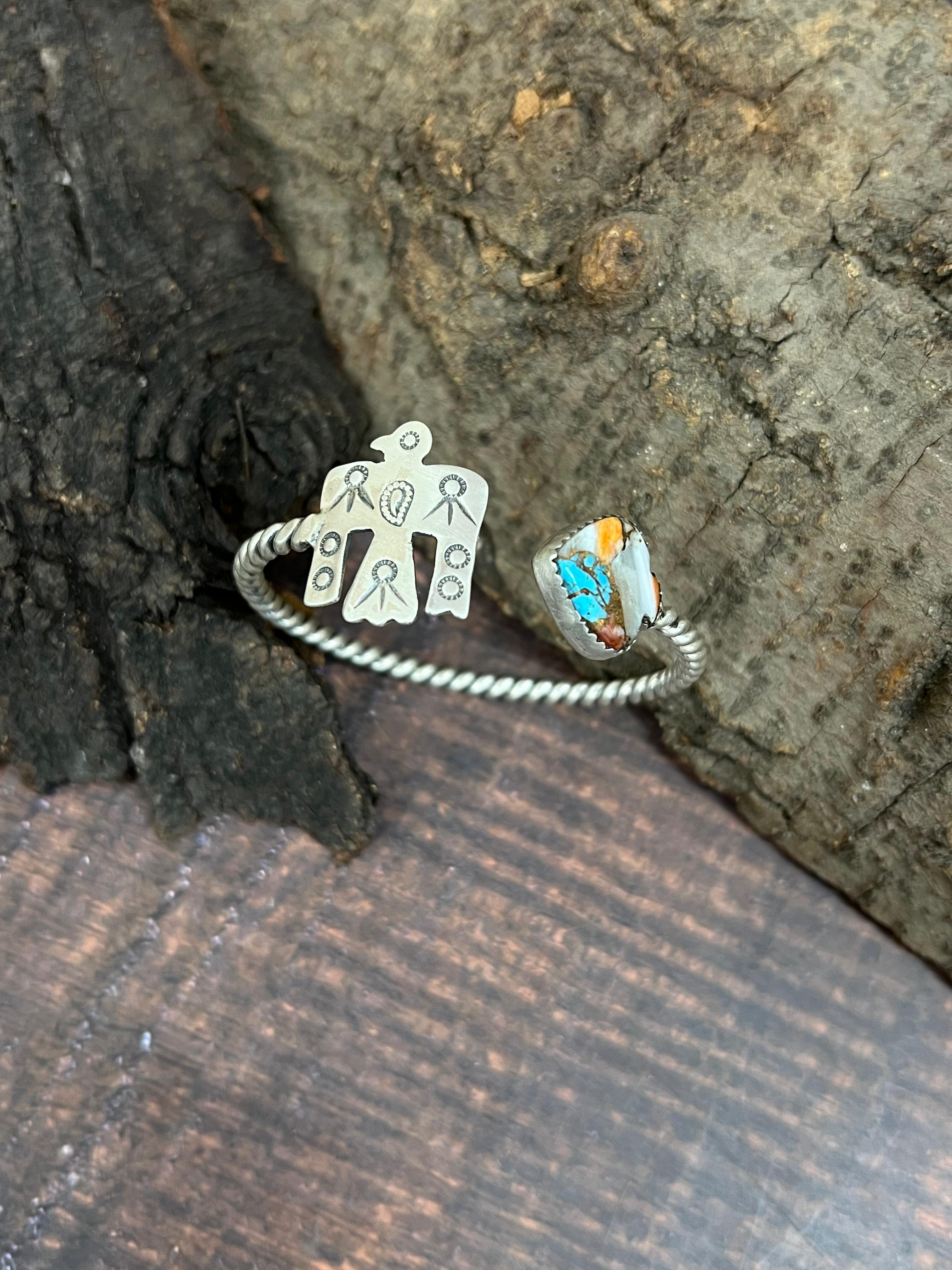 Handmade Sterling Silver Orange Dahlia Bracelet with Signed Nizhoni (6)