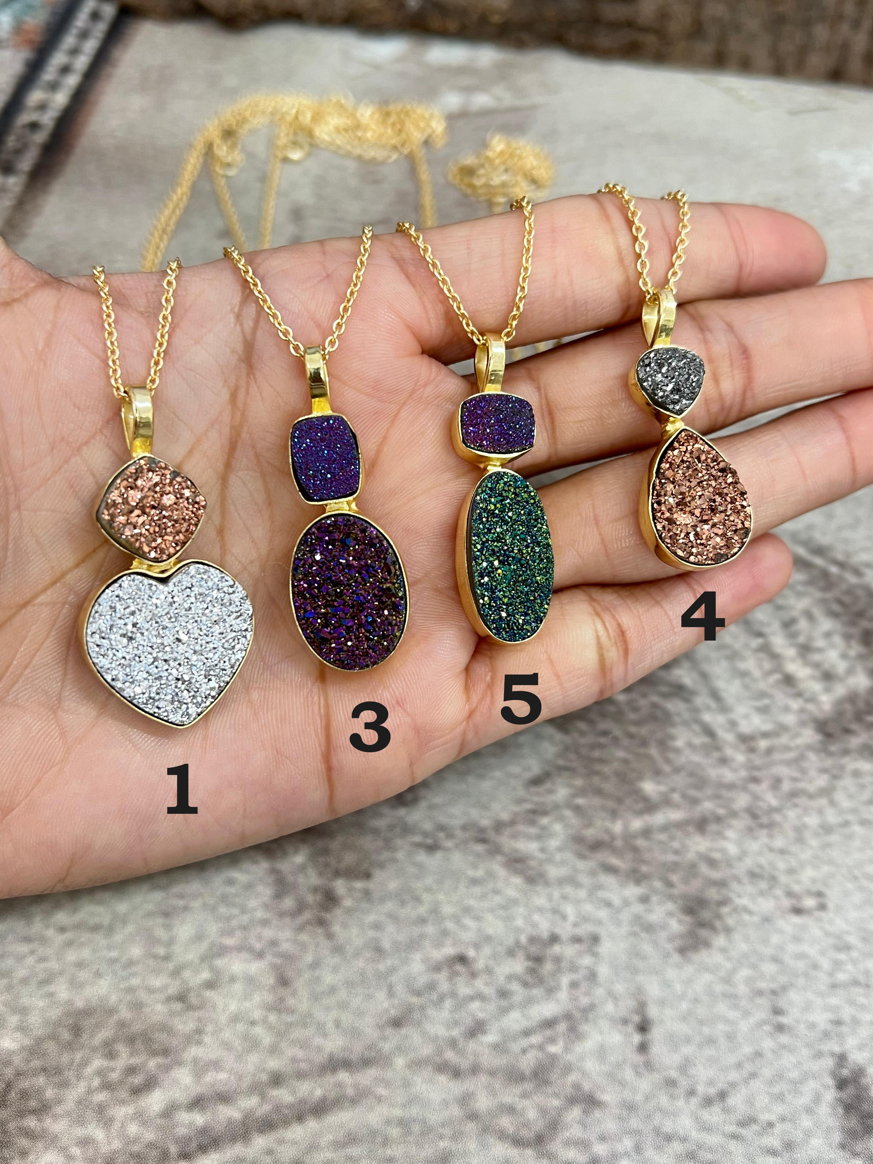 “The Boho Collection” Handmade Natural 2 Stone Druzy Necklace