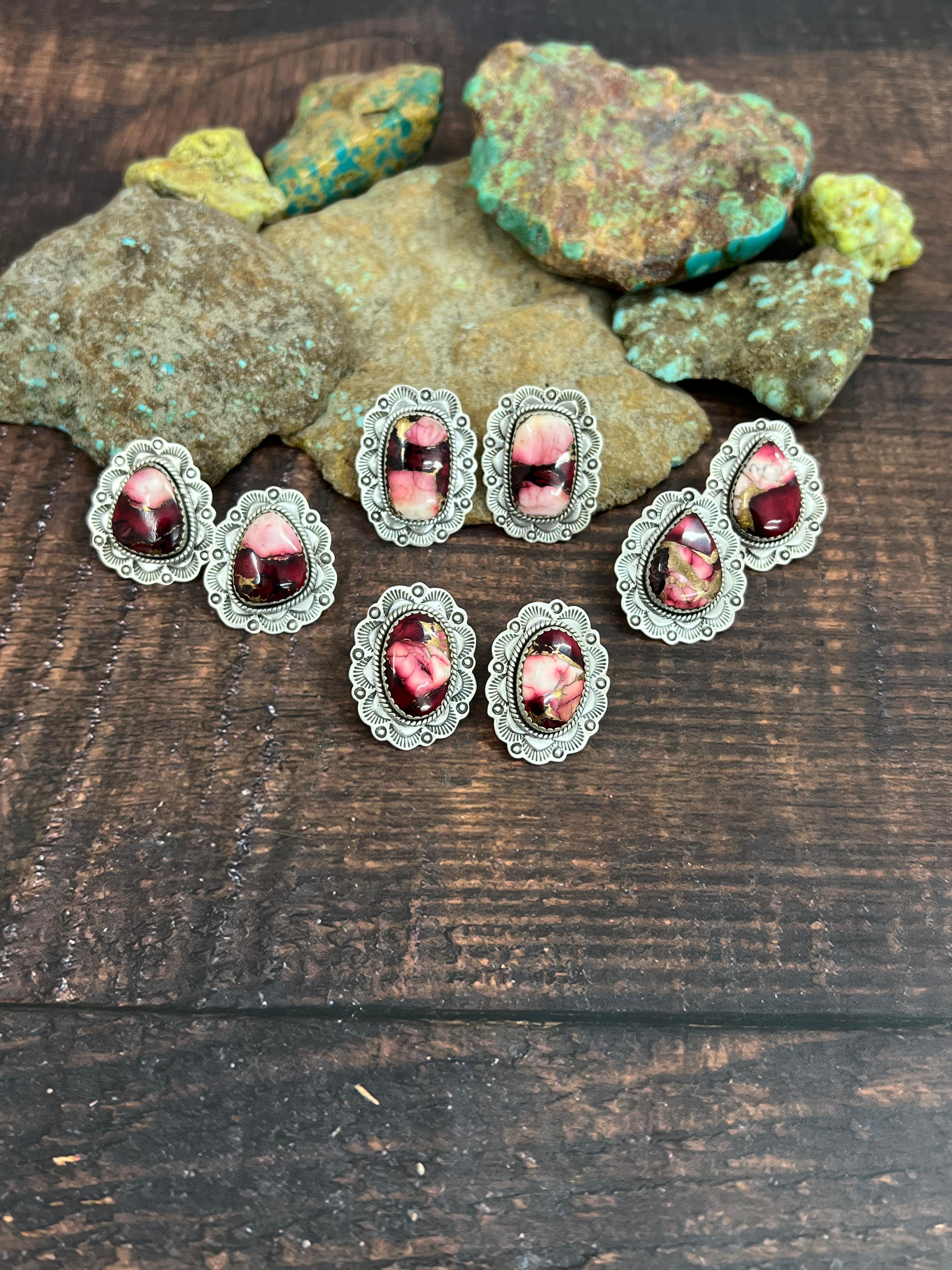 Handmade Sterling Silver Dahlia Rose Post Earrings with Signed Nizhoni