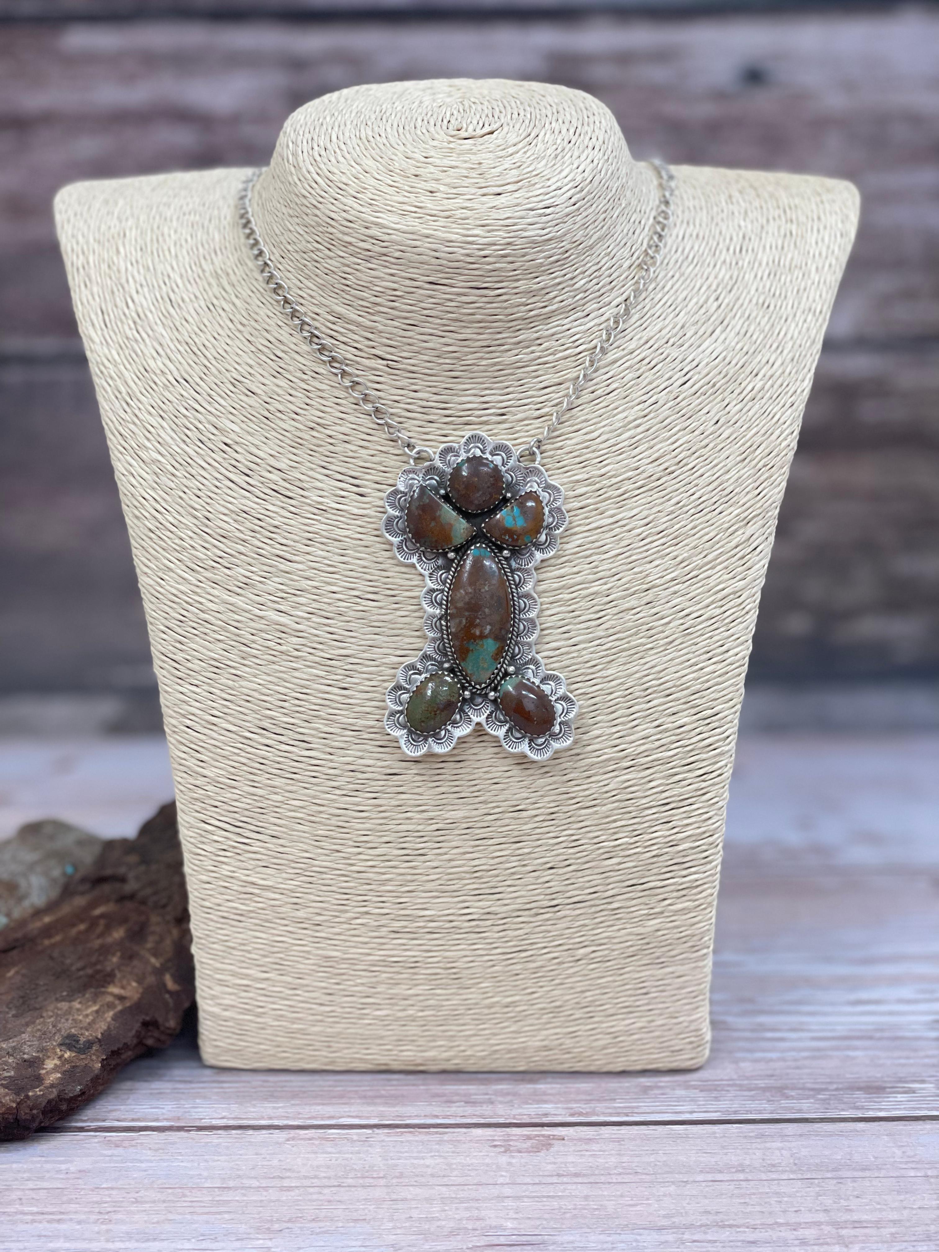 Handmade Sterling Silver Old Stock Royston Turquoise Necklace Signed Nizhoni