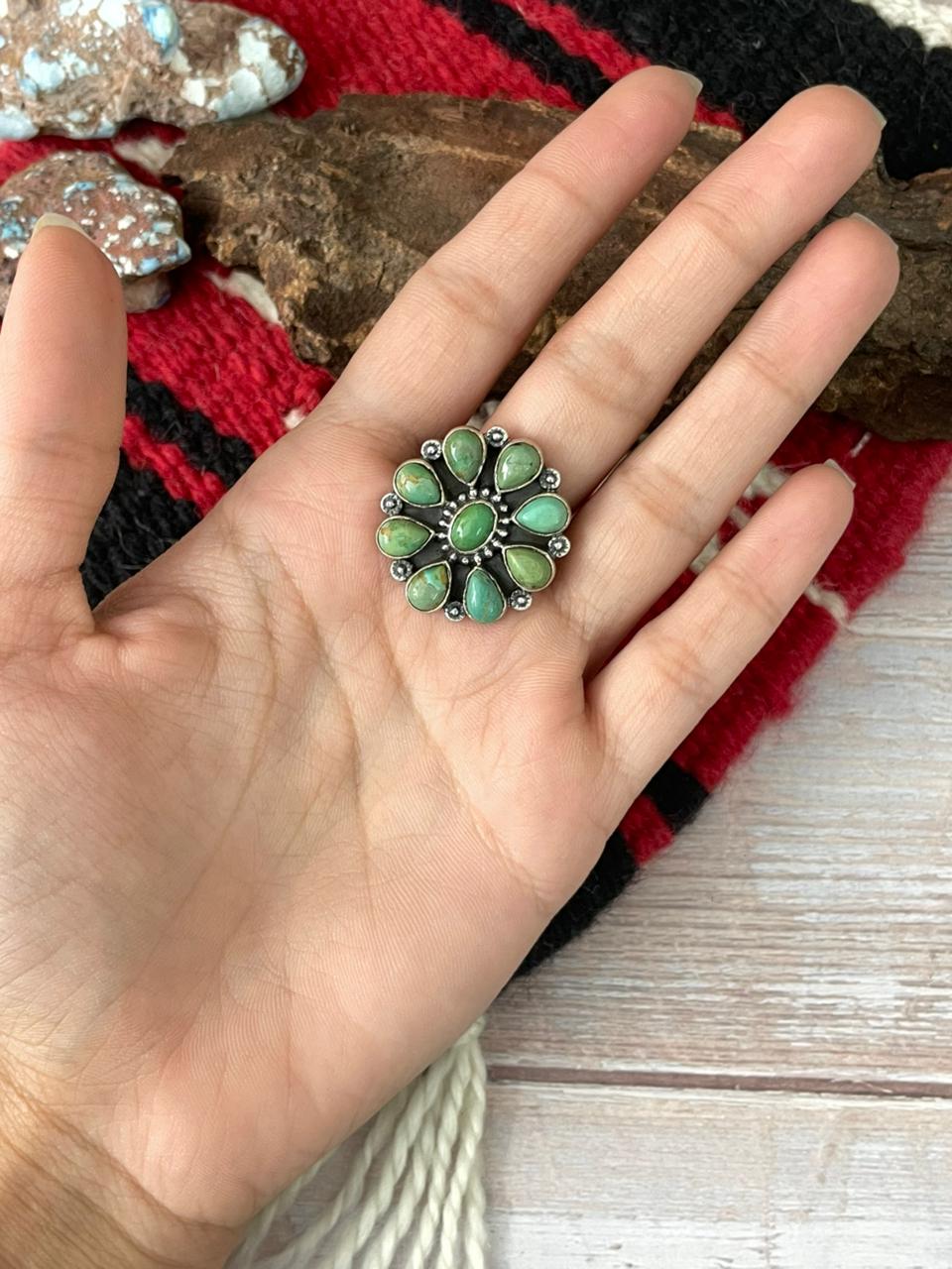 Handmade Sterling Silver Kingman Turquoise Ring "Signed Nizhoni"