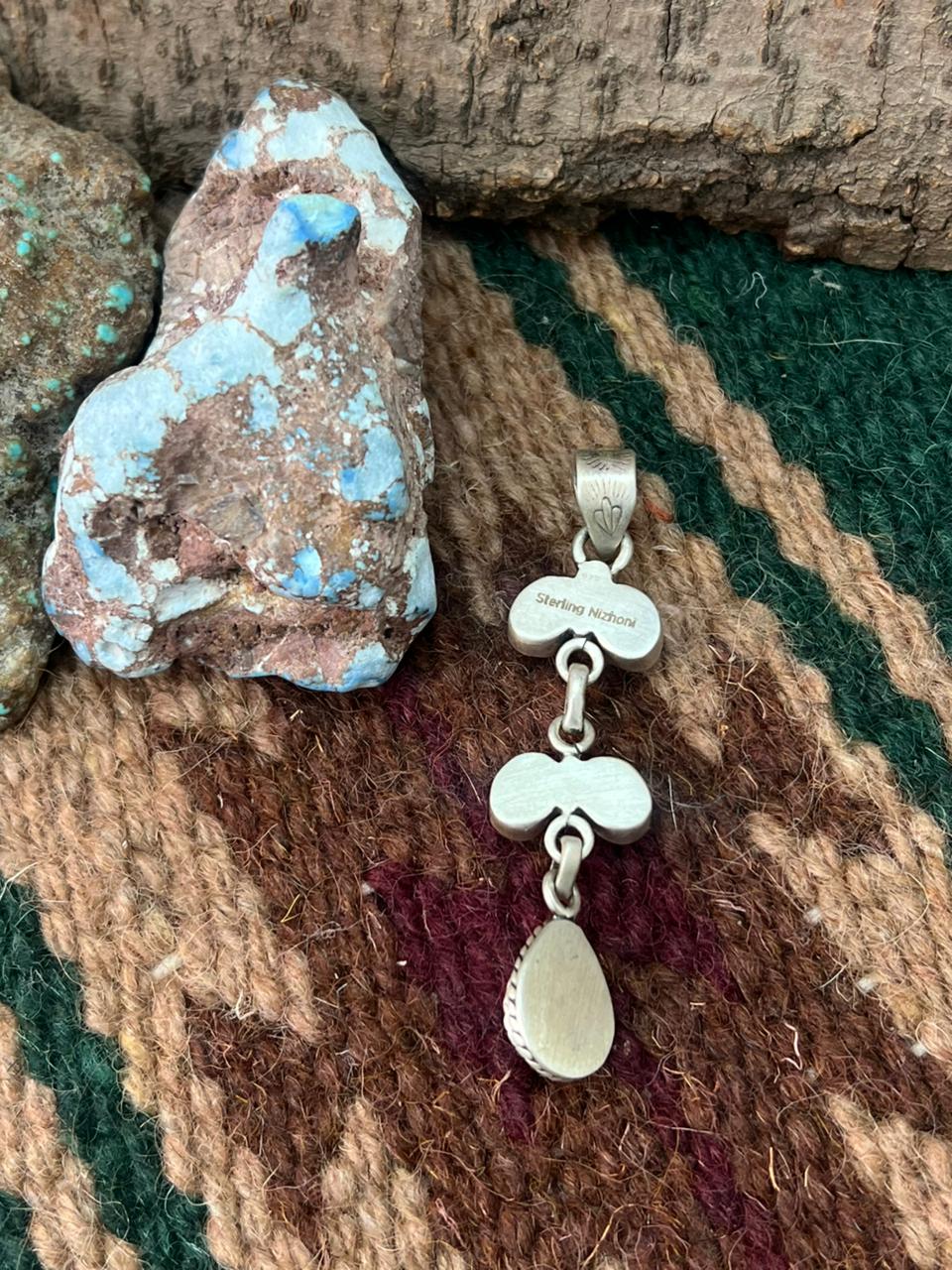 Handmade Sterling Silver White Buffalo Pendant "Signed Nizhoni"